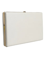 Dolce & Gabbana White Leather Gold Frame Clutch Evening Party Purse Bag - Clutch Bags