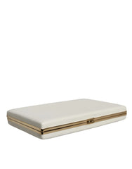 Dolce & Gabbana White Leather Gold Frame Clutch Evening Party Purse Bag - Clutch Bags