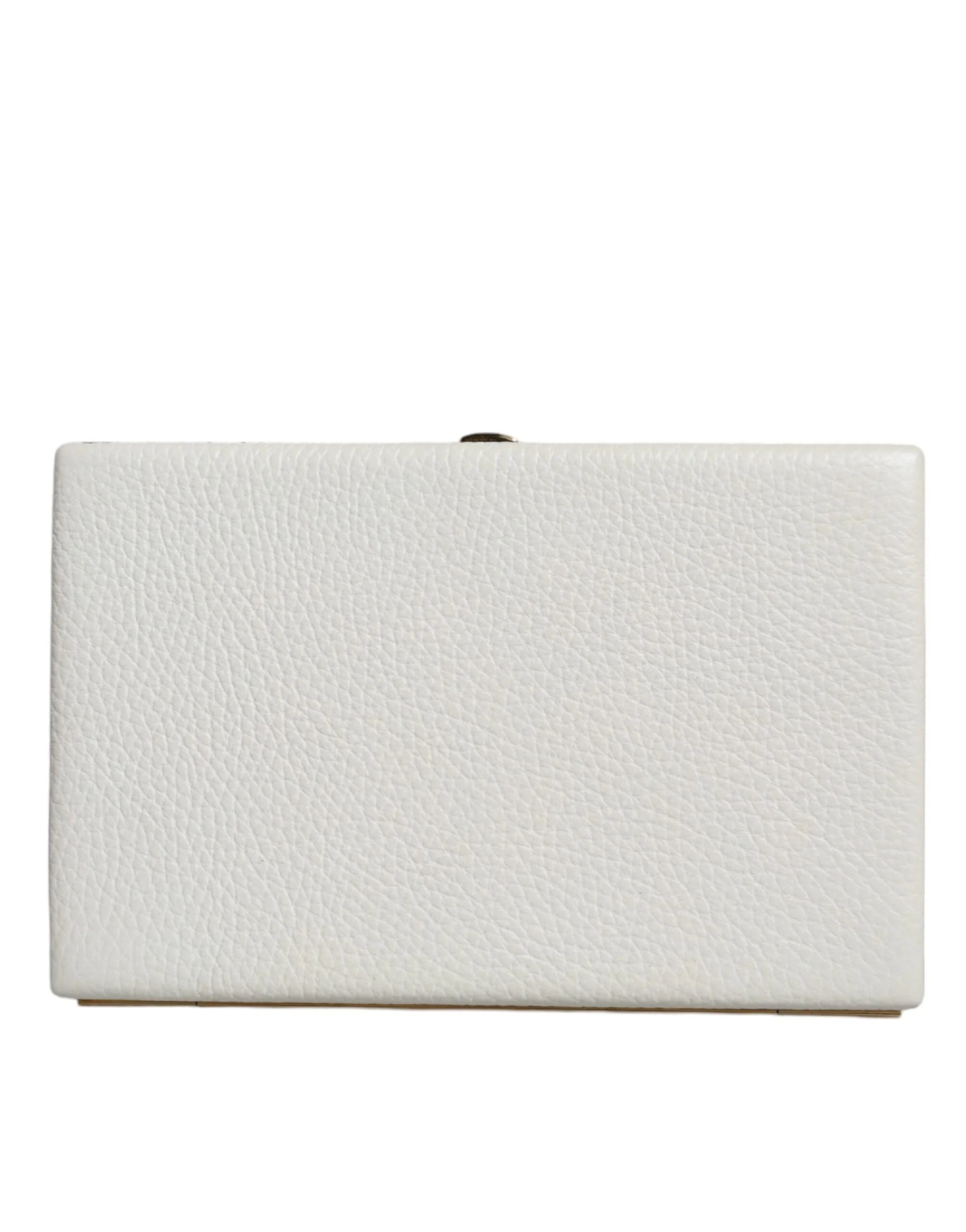 Dolce & Gabbana White Leather Gold Frame Clutch Evening Party Purse Bag - Clutch Bags