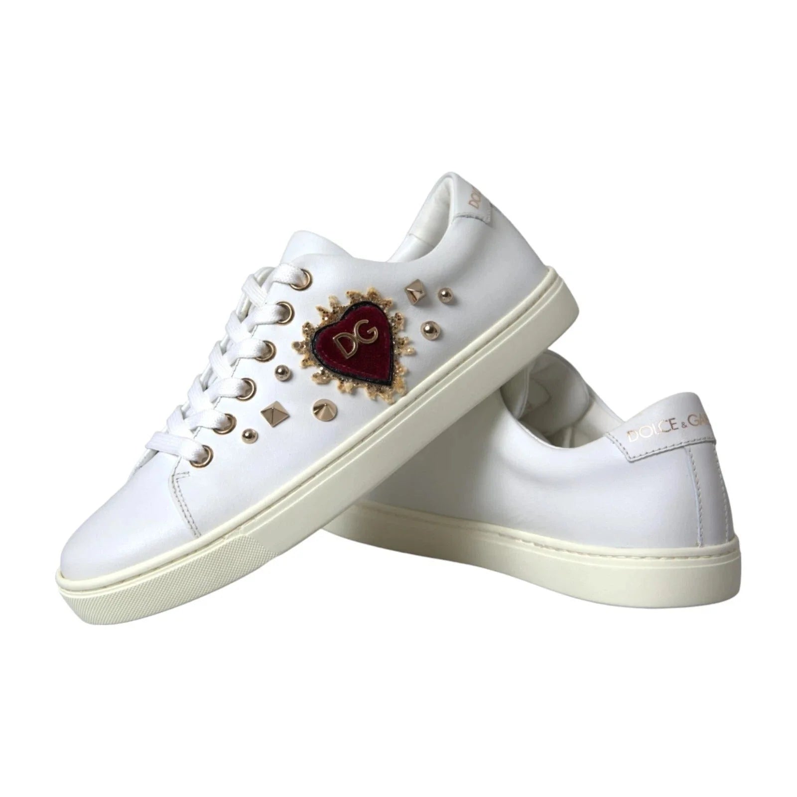 Dolce & Gabbana White Leather Gold Red Heart Sneakers Shoes - EU36.5/US6 - Sneakers