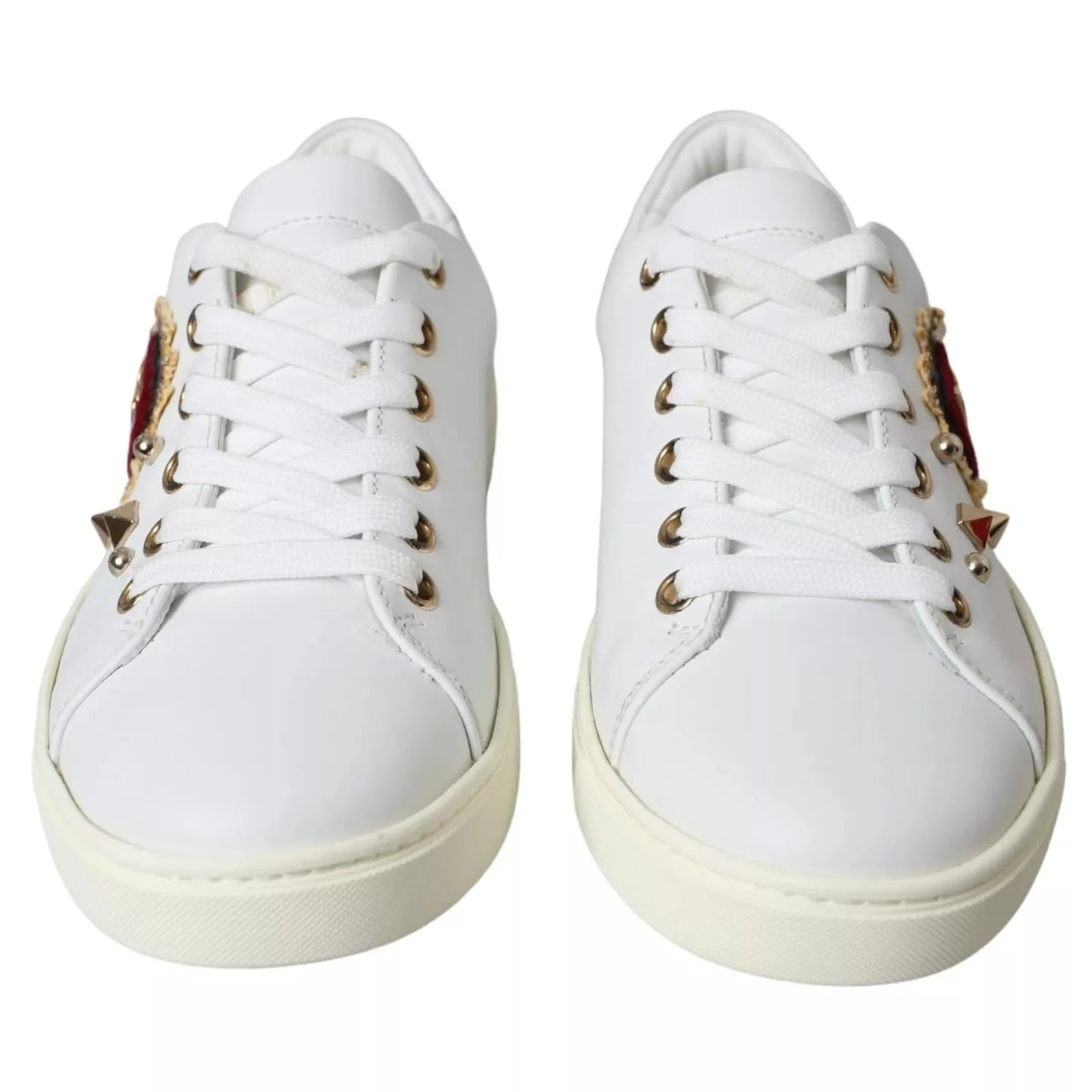 Dolce & Gabbana White Leather Gold Red Heart Sneakers Shoes - EU36.5/US6 - Sneakers