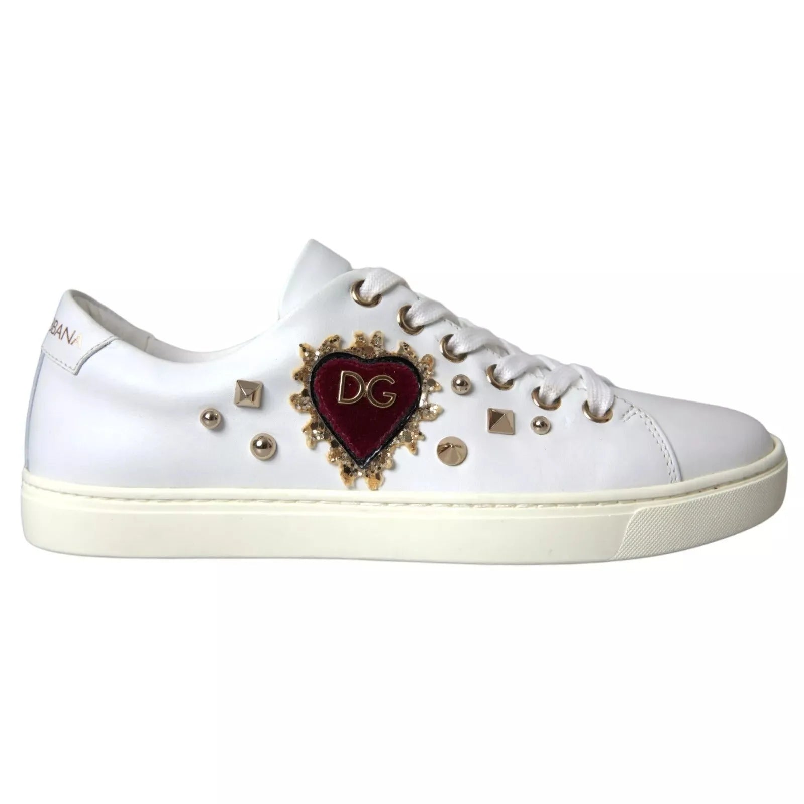 Dolce & Gabbana White Leather Gold Red Heart Sneakers Shoes - EU36.5/US6 - Sneakers