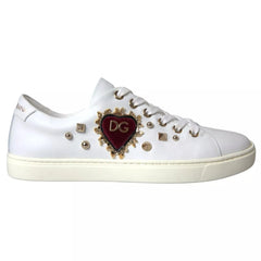 Dolce & Gabbana White Leather Gold Red Heart Sneakers Shoes - EU36.5/US6 - Sneakers