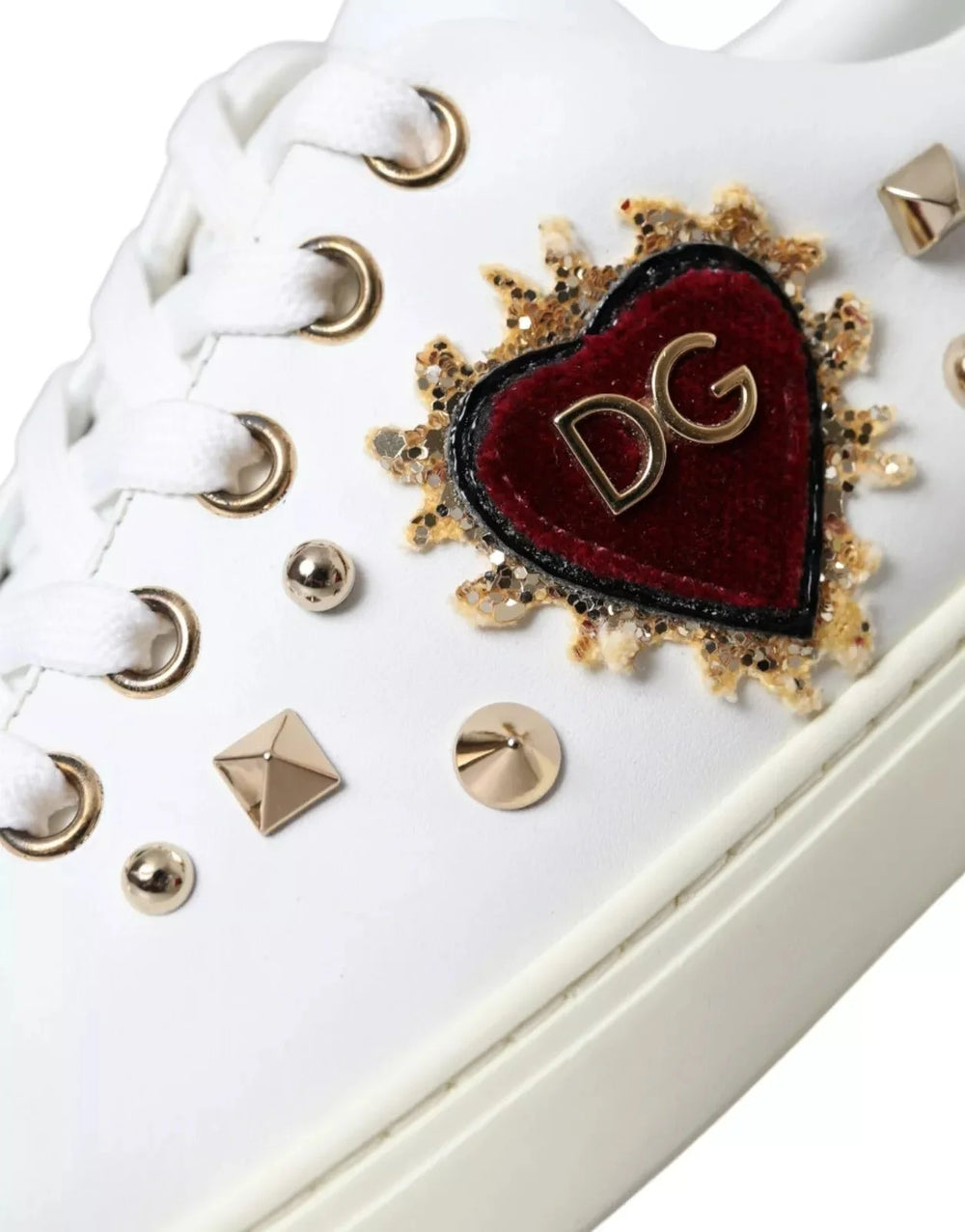 Dolce & Gabbana White Leather Gold Red Heart Sneakers Shoes - EU36.5/US6 - Sneakers