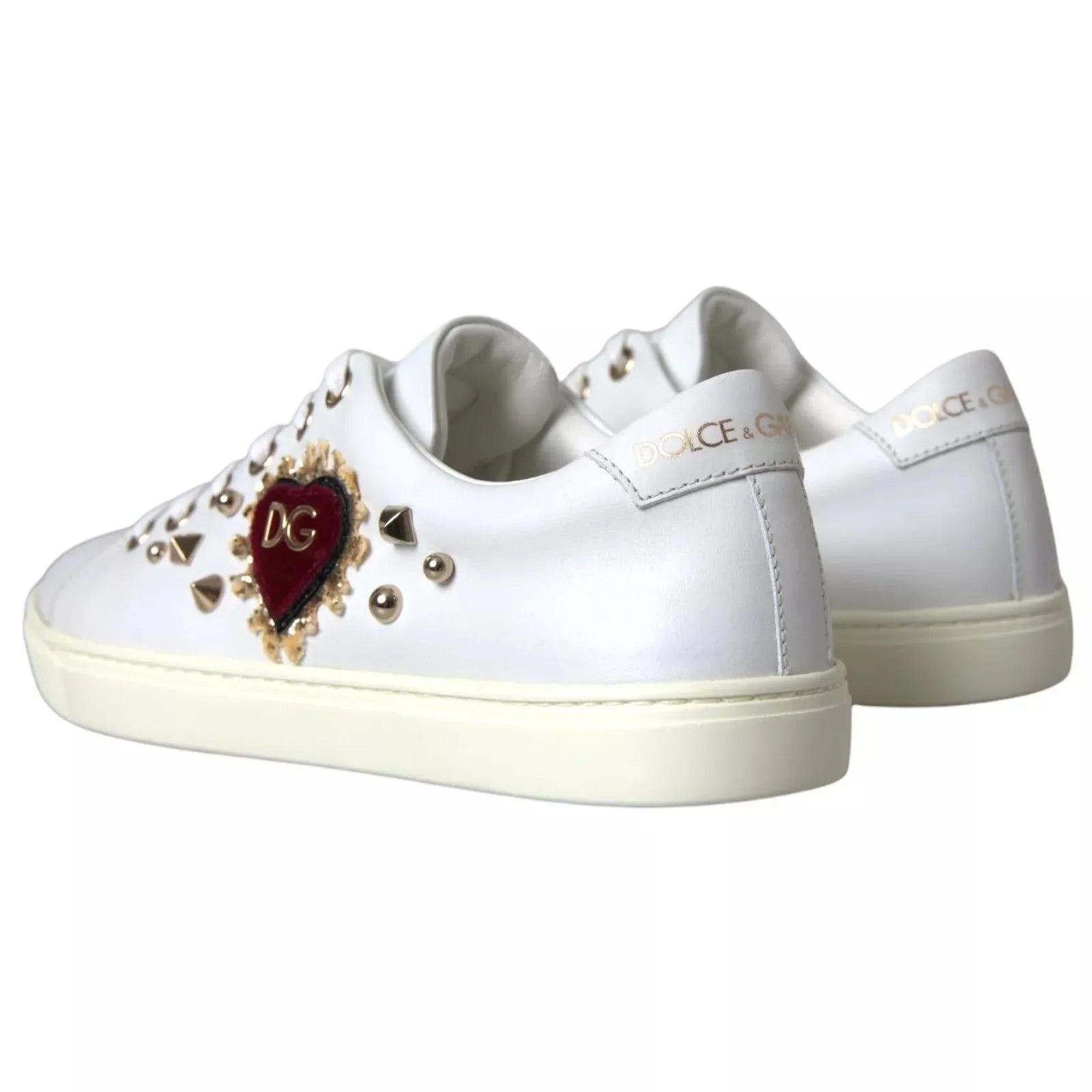 Dolce & Gabbana White Leather Gold Red Heart Sneakers Shoes - EU36.5/US6 - Sneakers