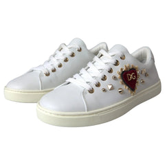 Dolce & Gabbana White Leather Gold Red Heart Sneakers Shoes - EU36.5/US6 - Sneakers