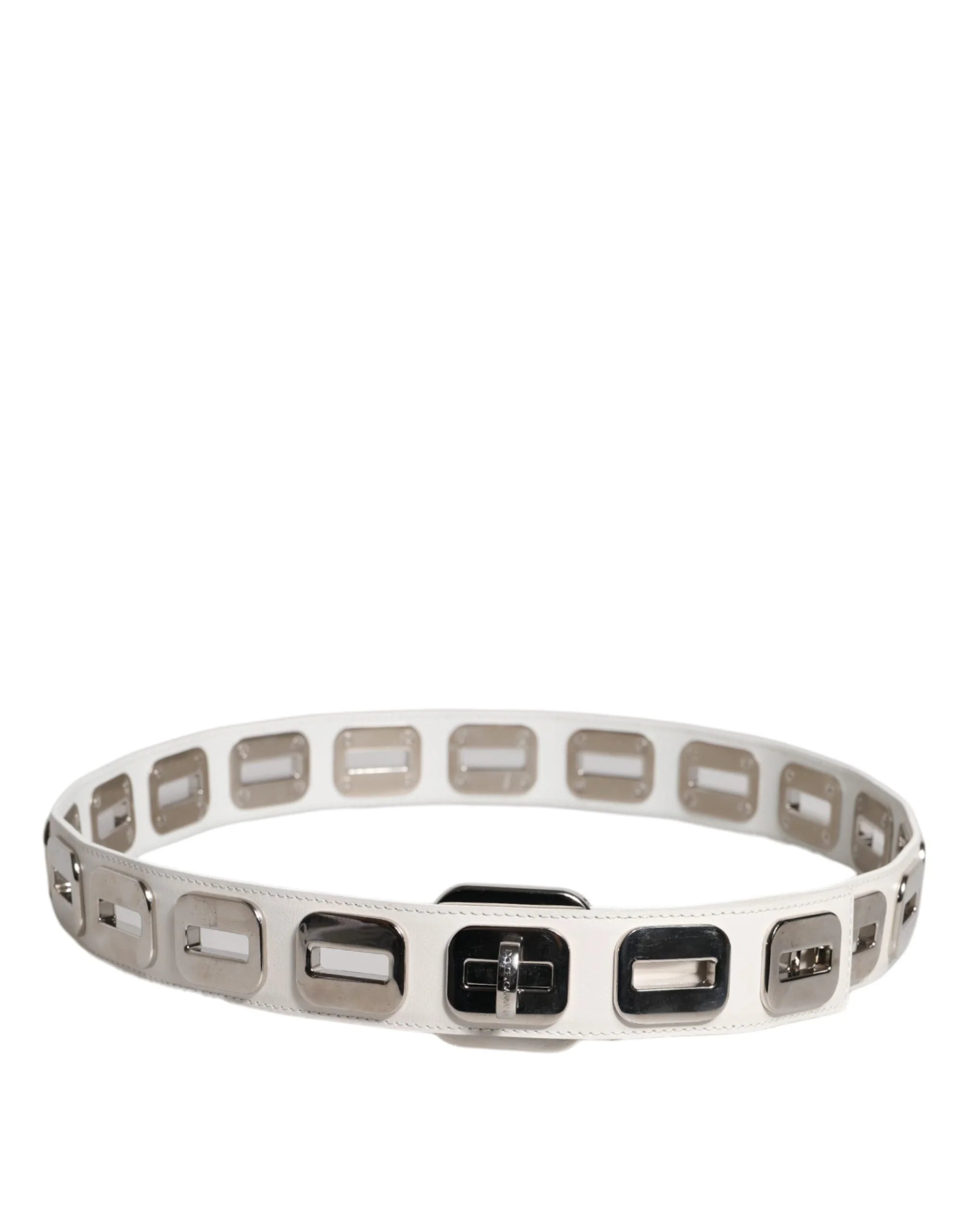 Dolce & Gabbana White Leather Gold Tone Rotating Buckle Belt - 90 cm / 36 Inches