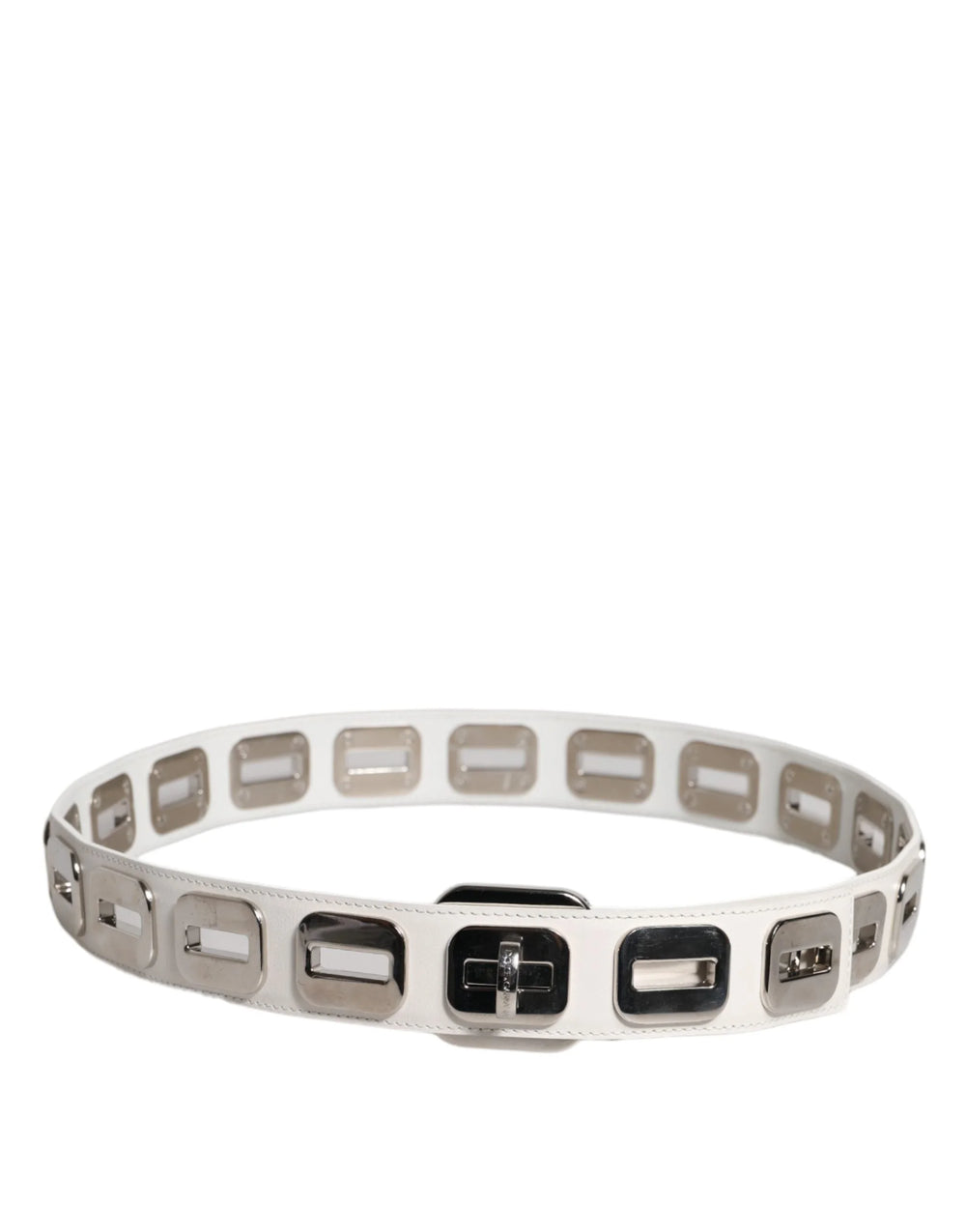 Dolce & Gabbana White Leather Gold Tone Rotating Buckle Belt - 90 cm / 36 Inches