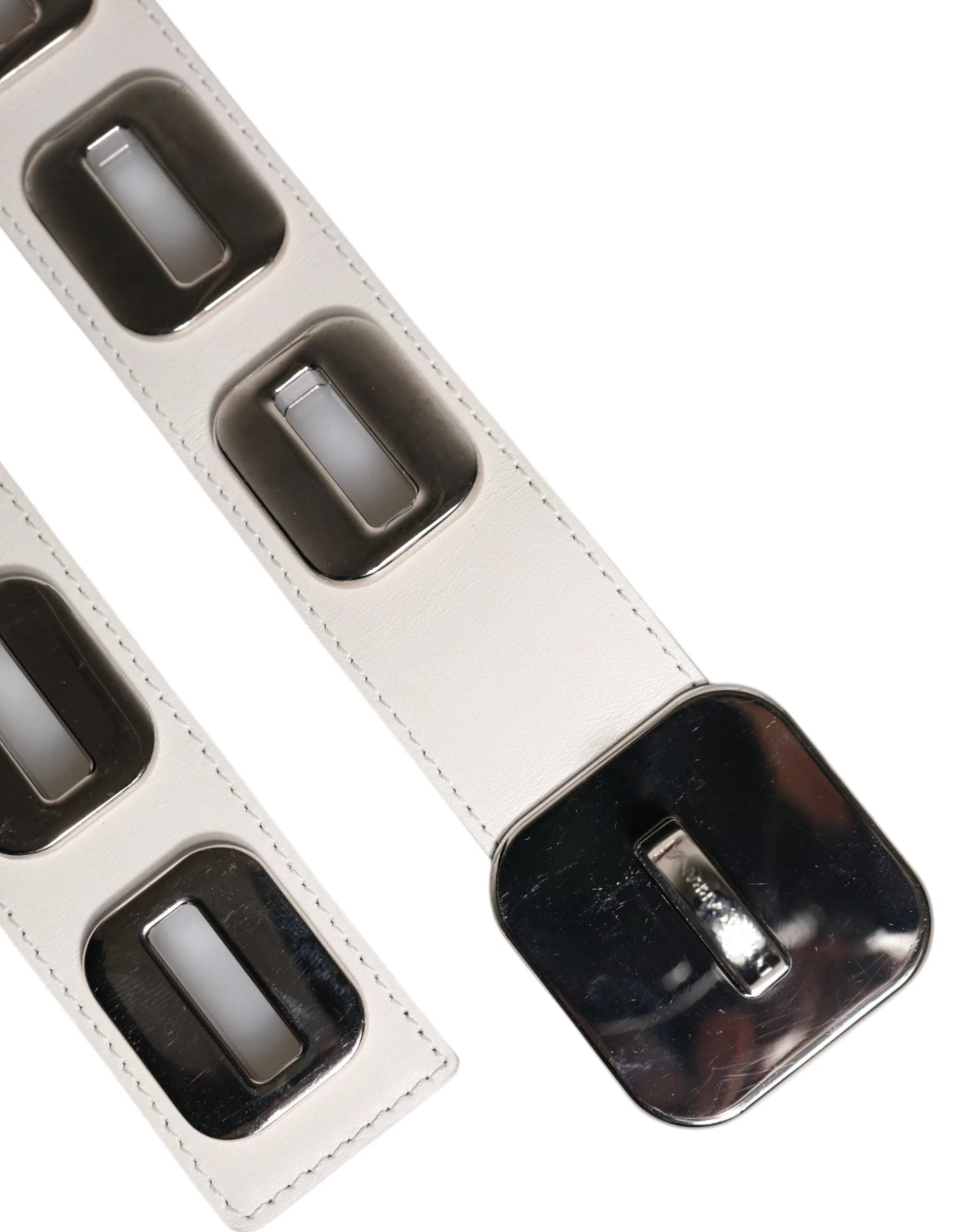 Dolce & Gabbana White Leather Gold Tone Rotating Buckle Belt - 90 cm / 36 Inches