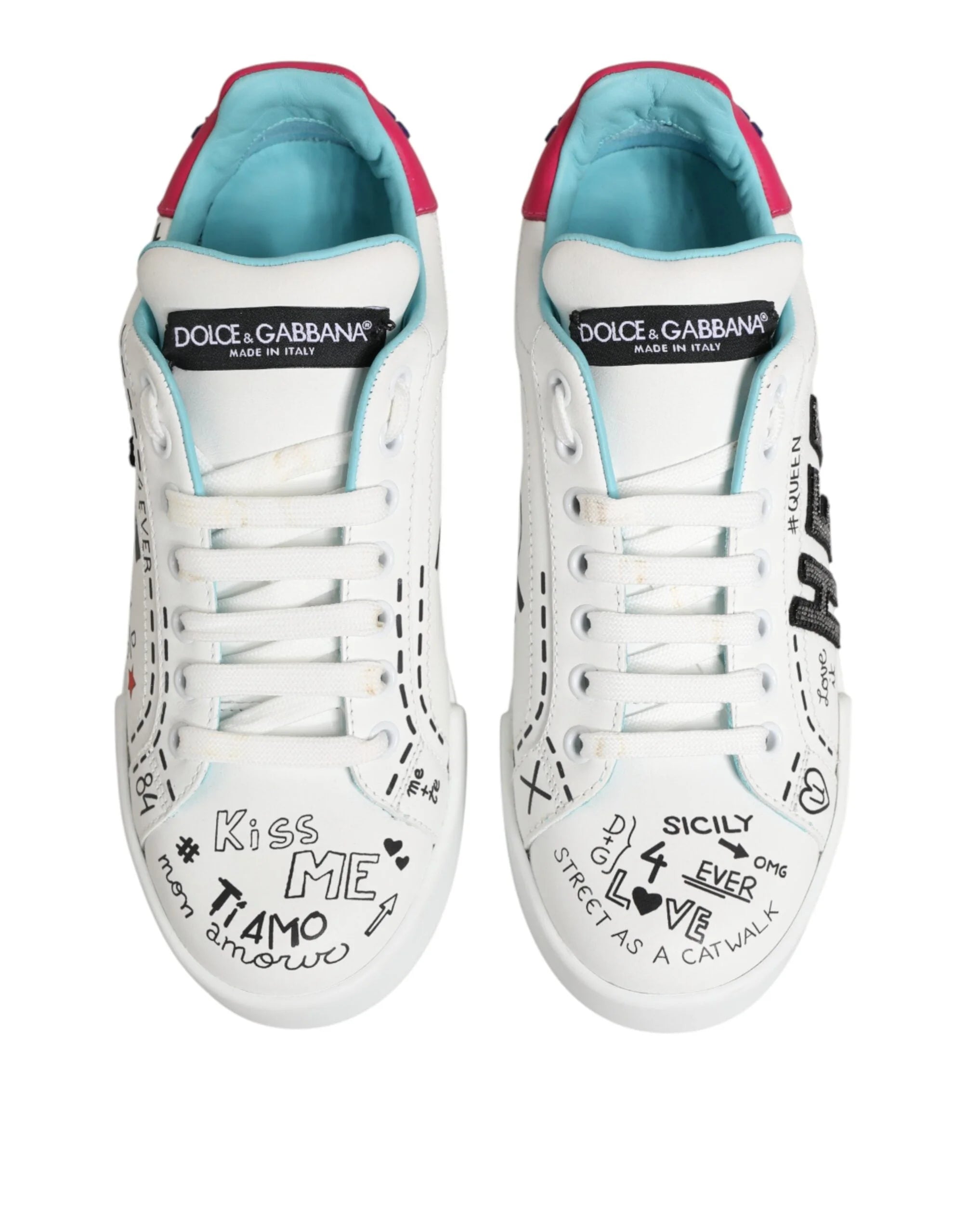 Dolce & Gabbana White Leather Graffiti Low Top Sneakers Shoes - EU36.5/US6 - Sneakers