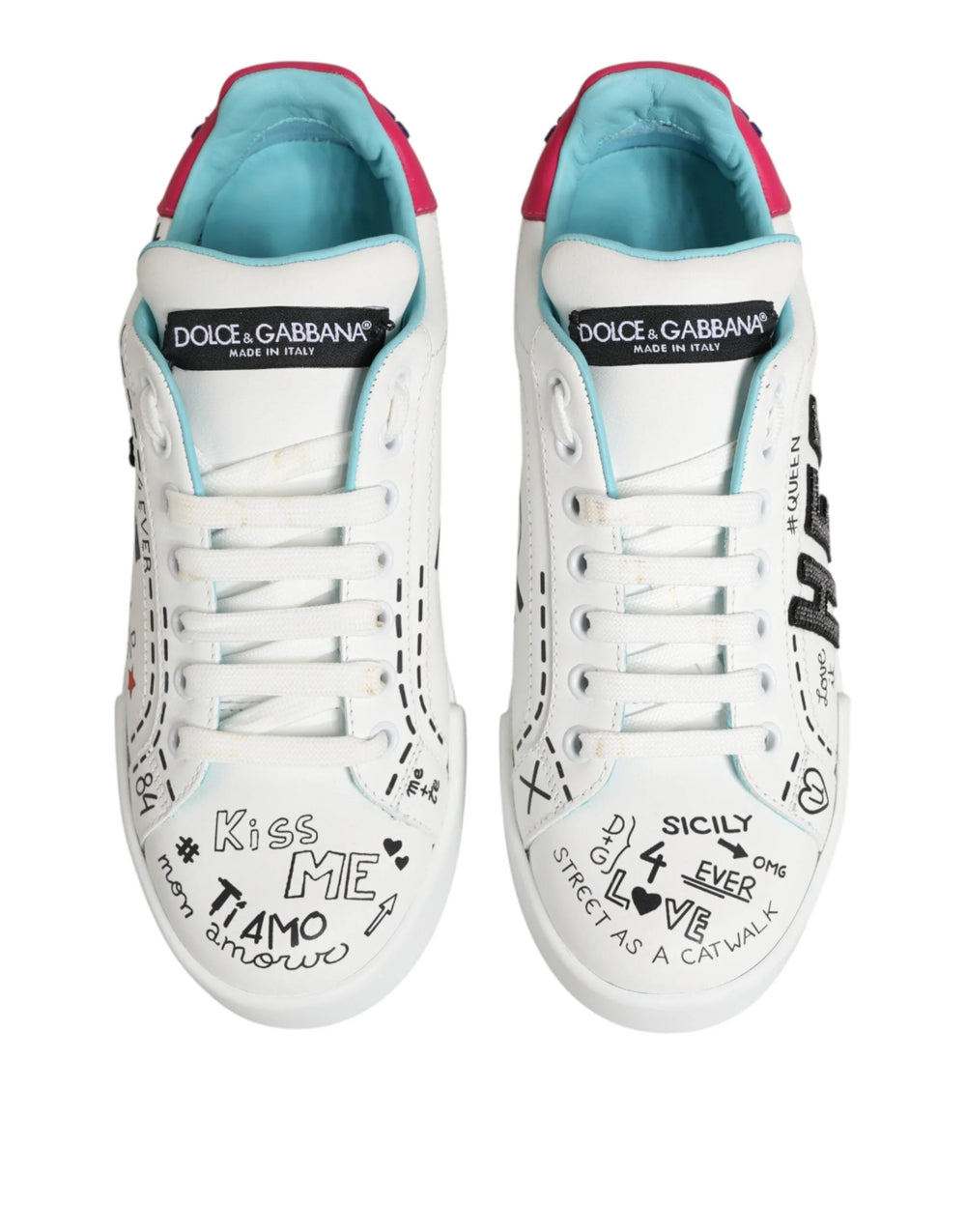Dolce & Gabbana White Leather Graffiti Low Top Sneakers Shoes - EU36.5/US6 - Sneakers