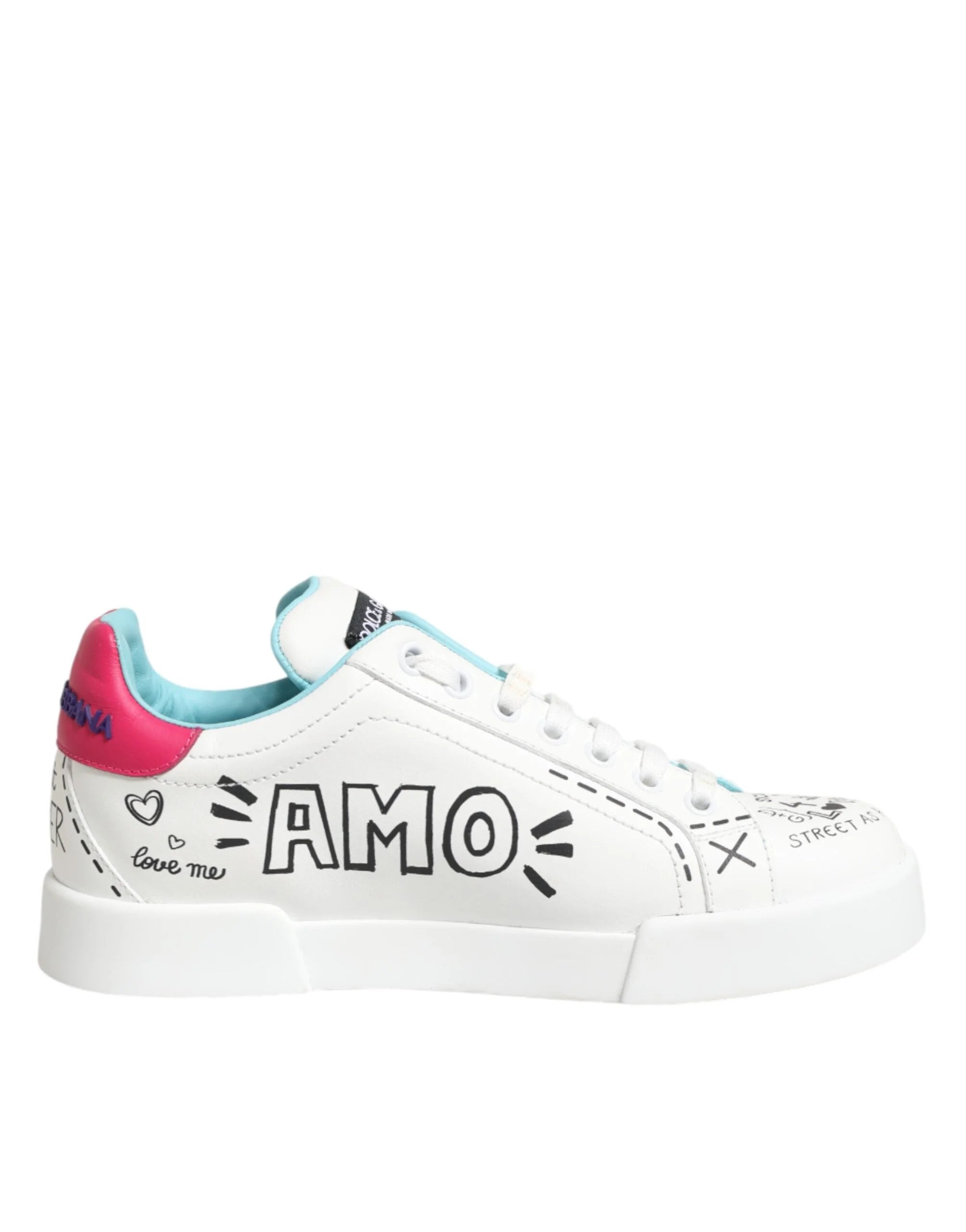 Dolce & Gabbana White Leather Graffiti Low Top Sneakers Shoes - EU36.5/US6 - Sneakers