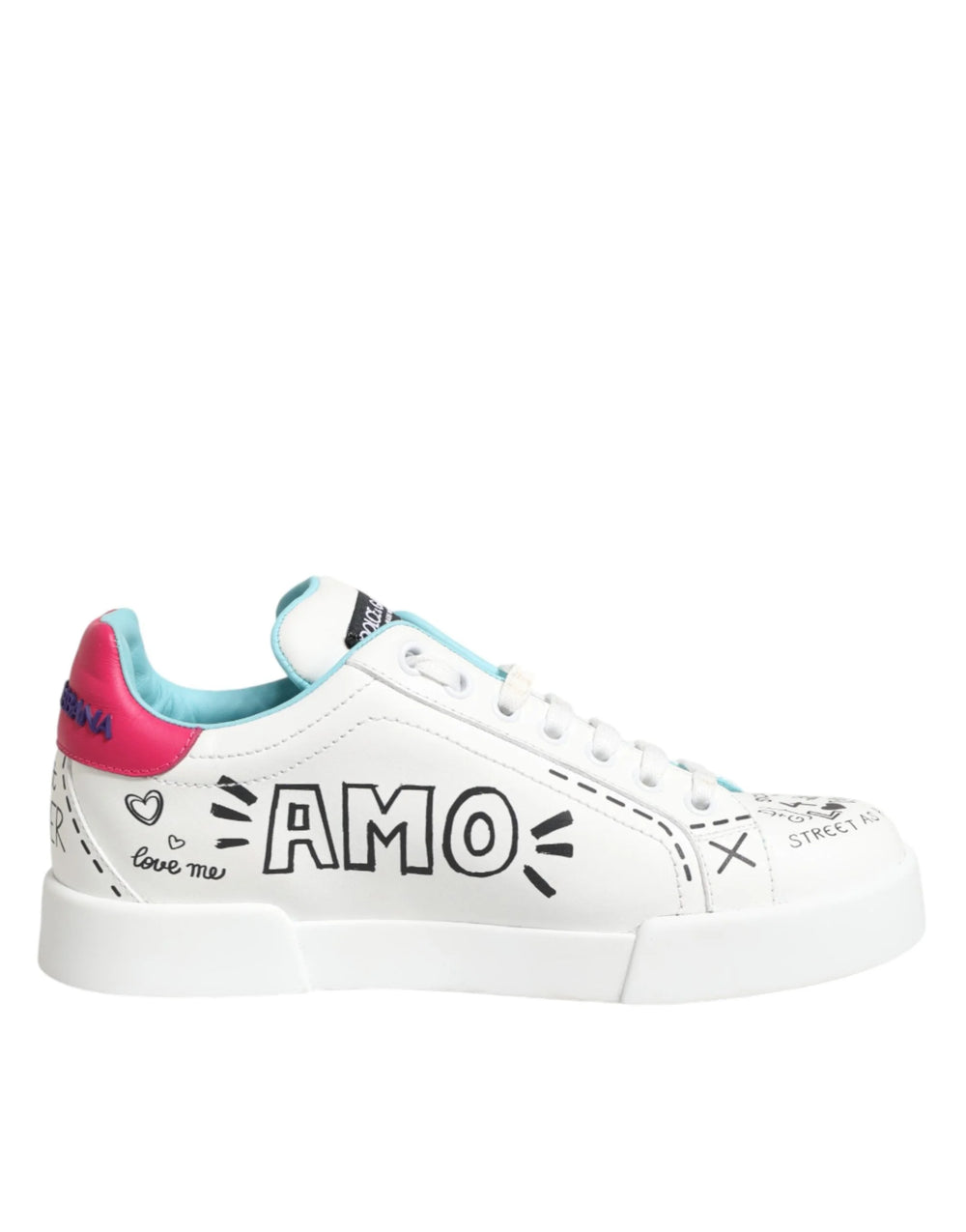 Dolce & Gabbana White Leather Graffiti Low Top Sneakers Shoes - EU36.5/US6 - Sneakers