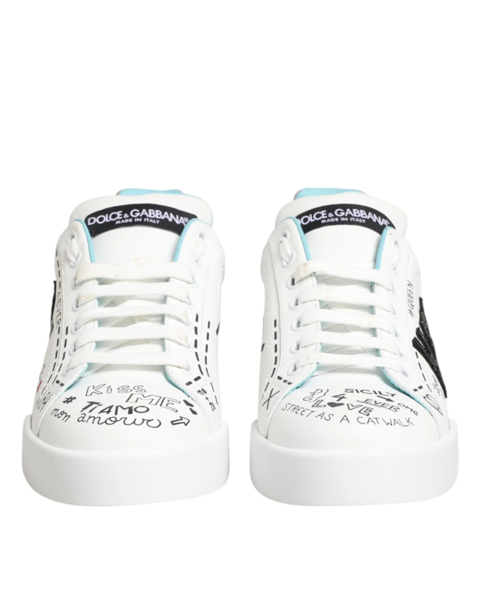 Dolce & Gabbana White Leather Graffiti Low Top Sneakers Shoes - EU36.5/US6 - Sneakers