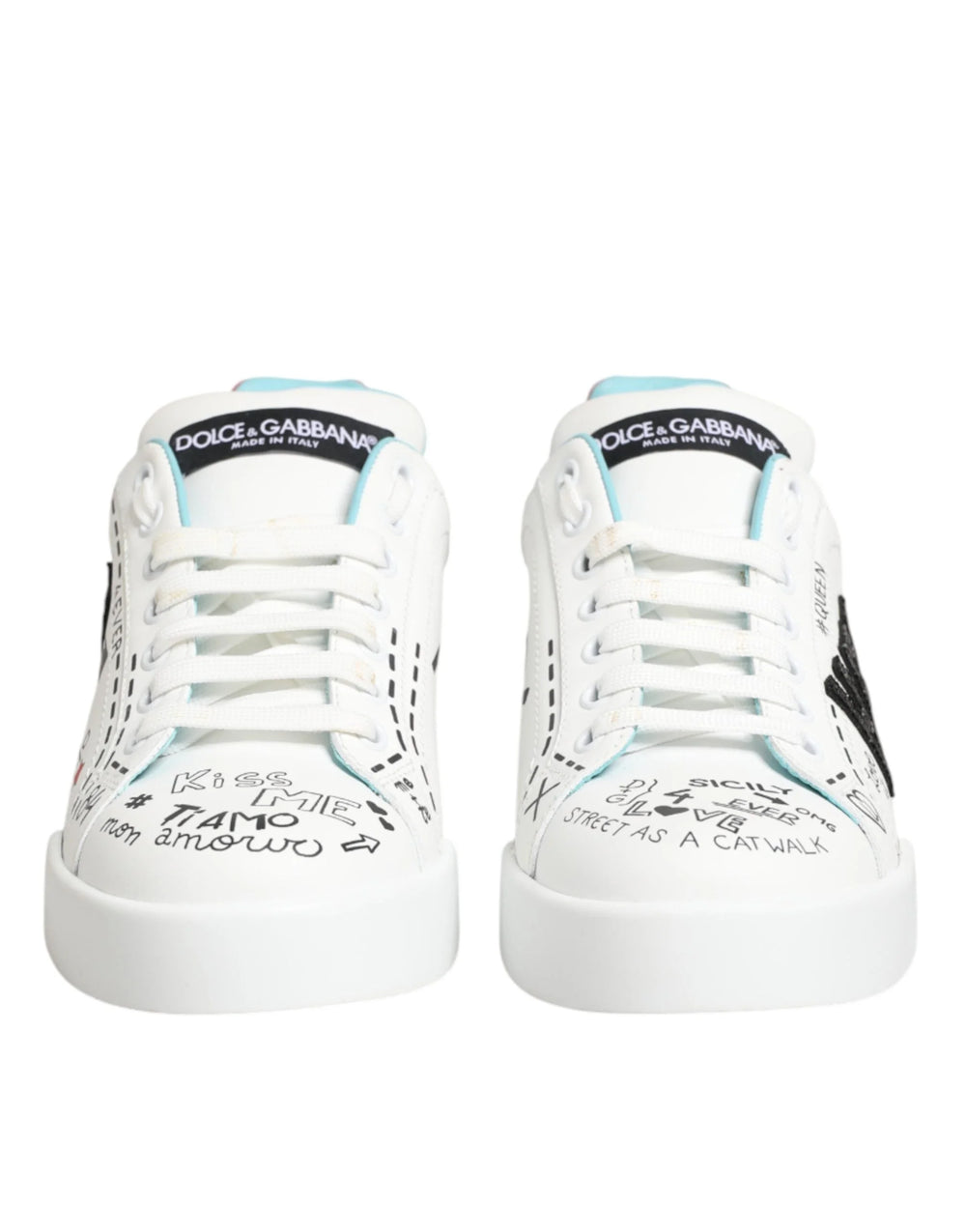 Dolce & Gabbana White Leather Graffiti Low Top Sneakers Shoes - EU36.5/US6 - Sneakers