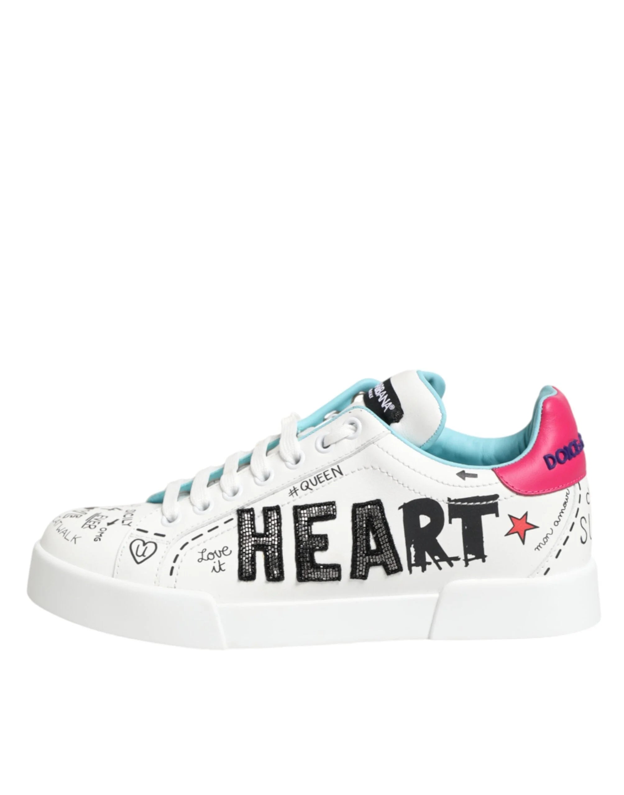 Dolce & Gabbana White Leather Graffiti Low Top Sneakers Shoes - EU36.5/US6 - Sneakers