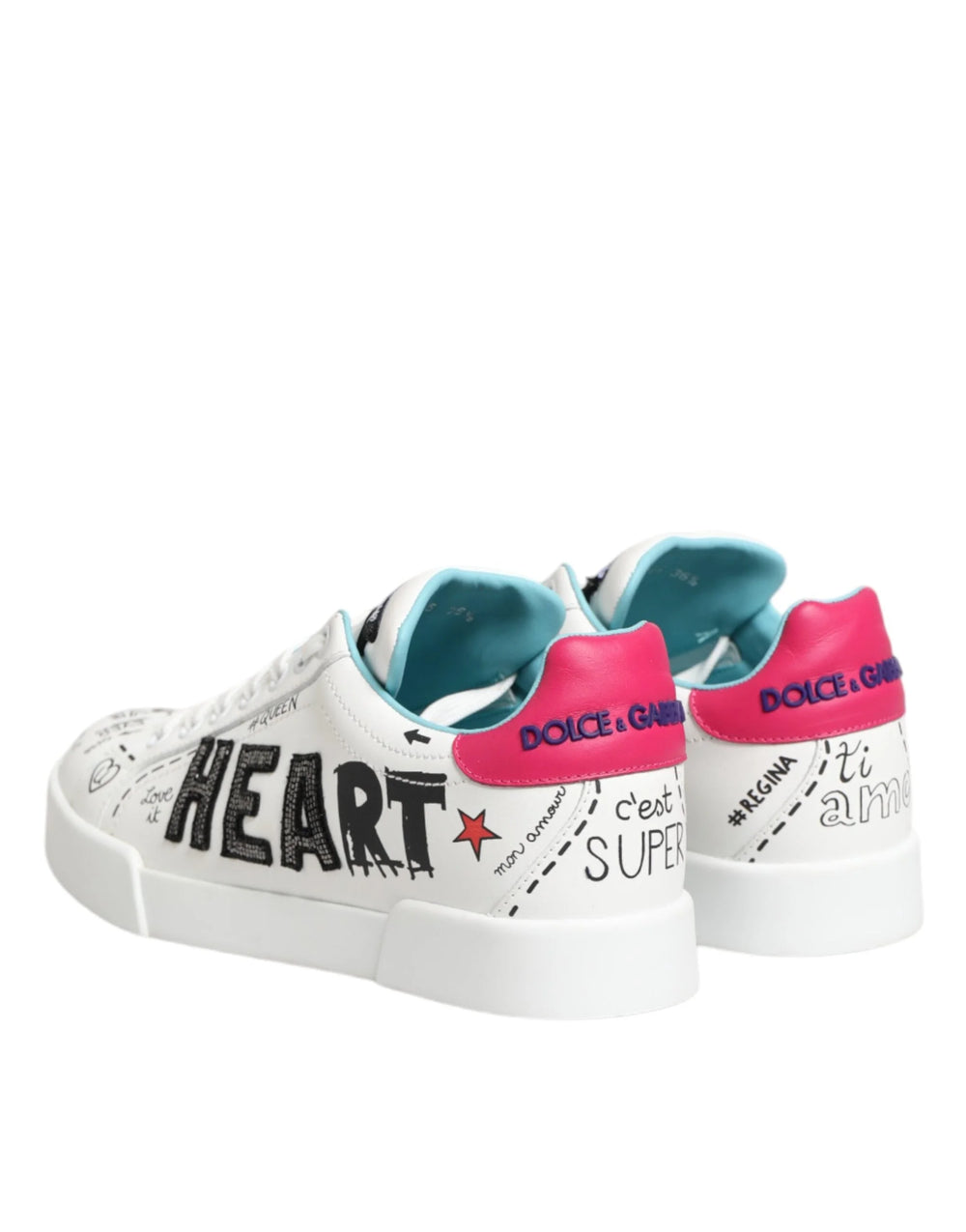 Dolce & Gabbana White Leather Graffiti Low Top Sneakers Shoes - EU36.5/US6 - Sneakers