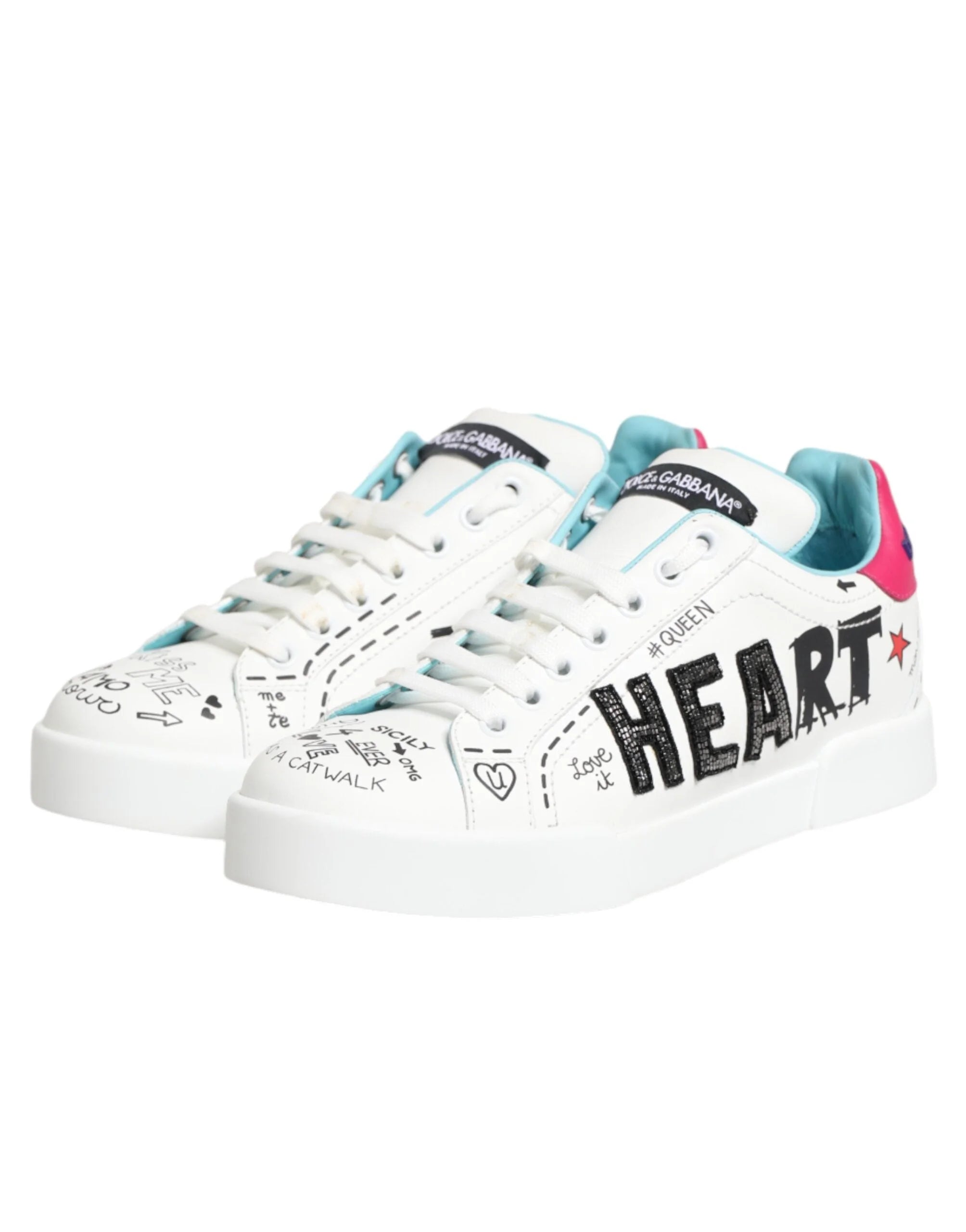 Dolce & Gabbana White Leather Graffiti Low Top Sneakers Shoes - EU36.5/US6 - Sneakers