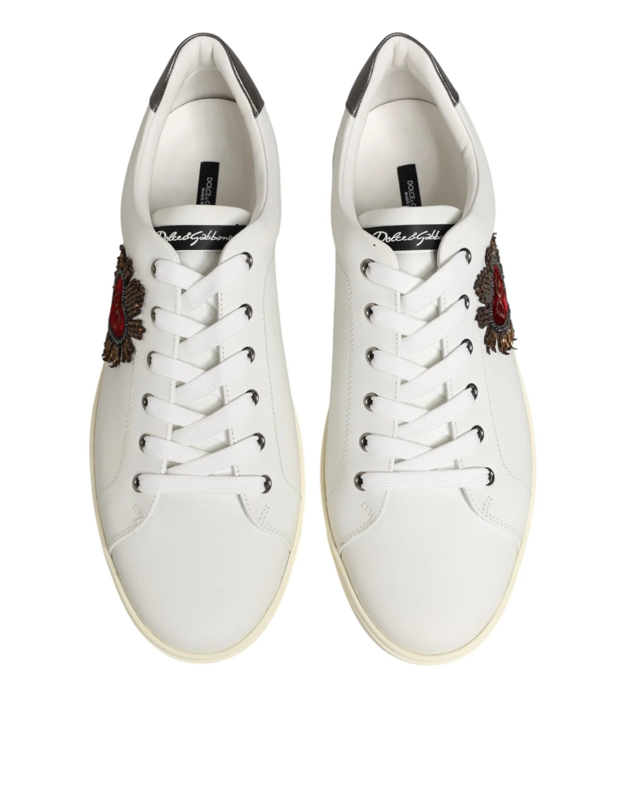 Dolce & Gabbana White Leather Heart Embellished Sneakers Shoes