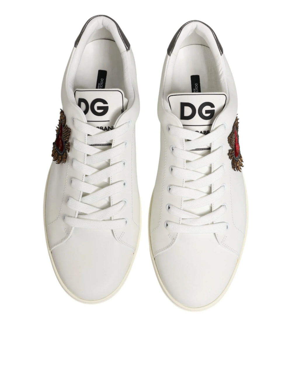 Dolce & Gabbana White Leather Heart Embellished Sneakers Shoes