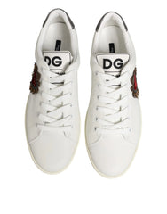 Dolce & Gabbana White Leather Heart Embellished Sneakers Shoes