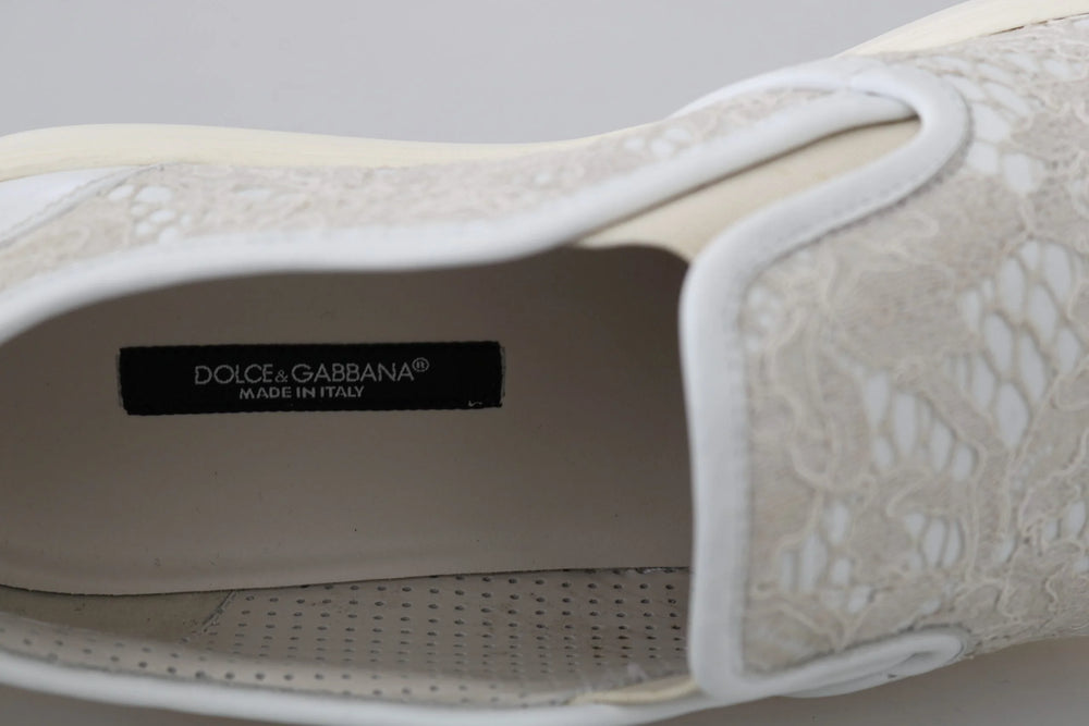 Dolce & Gabbana White Leather Lace Slip On Loafers Shoes - EU35/US4.5 - Sneakers