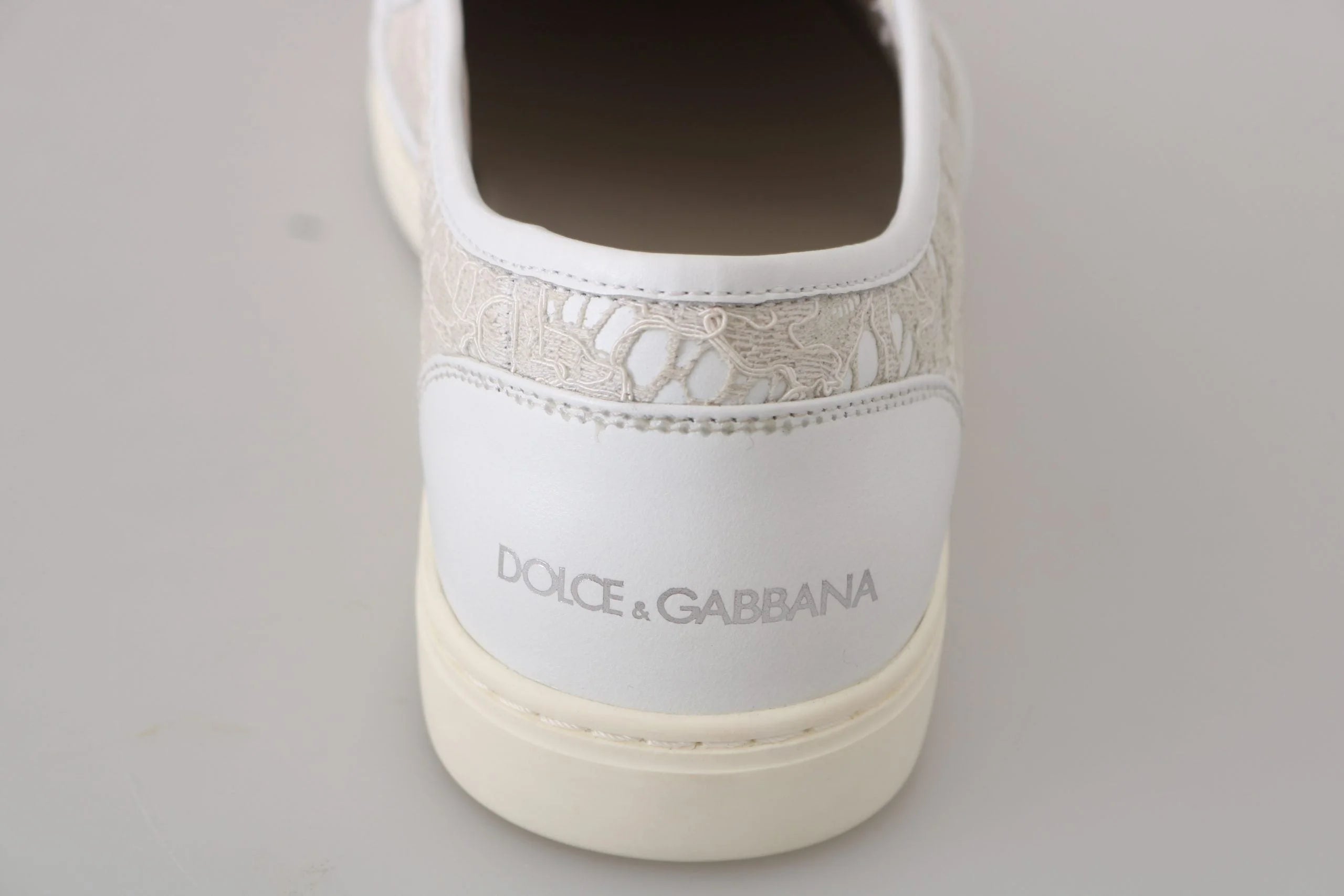 Dolce & Gabbana White Leather Lace Slip On Loafers Shoes - EU35/US4.5 - Sneakers