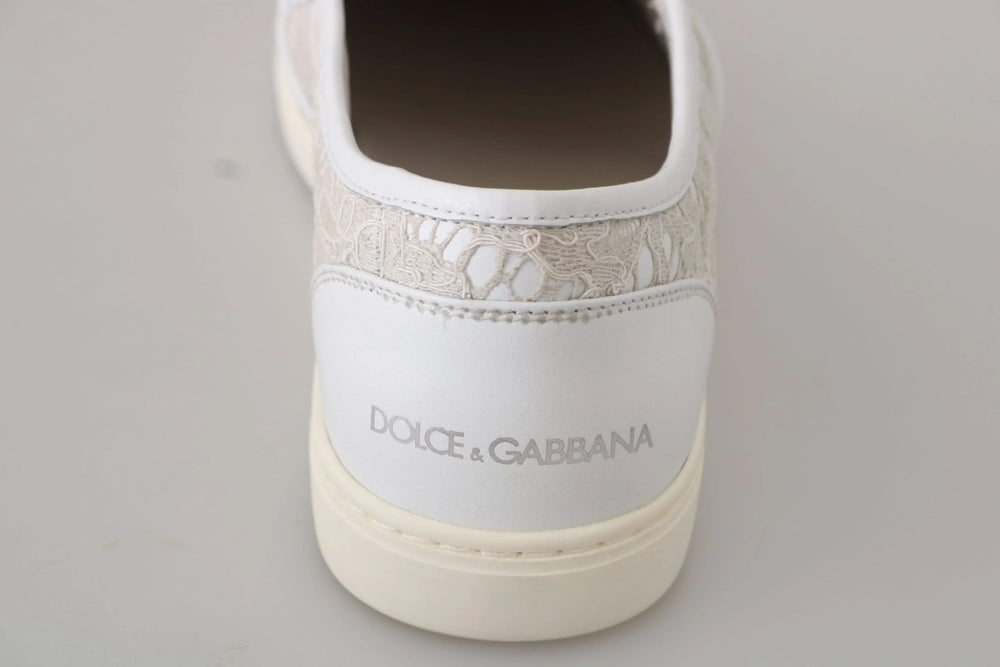 Dolce & Gabbana White Leather Lace Slip On Loafers Shoes - EU35/US4.5 - Sneakers