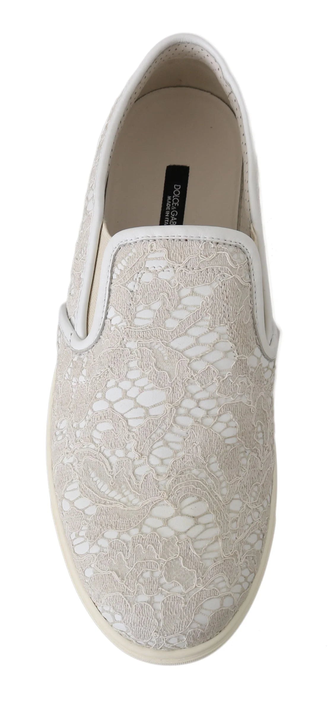 Dolce & Gabbana White Leather Lace Slip On Loafers Shoes - EU35/US4.5 - Sneakers