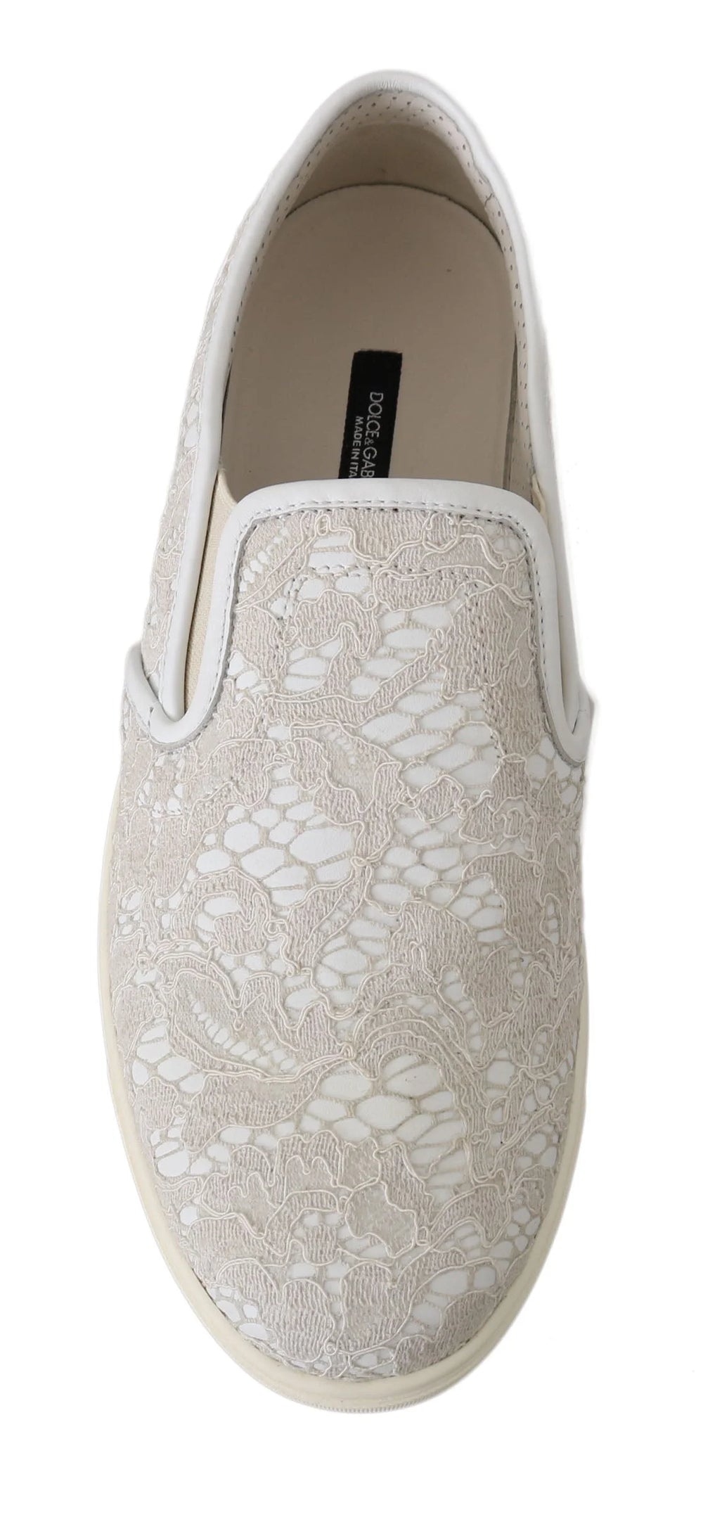 Dolce & Gabbana White Leather Lace Slip On Loafers Shoes - EU35/US4.5 - Sneakers