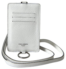 Dolce & Gabbana White Leather Lanyard Logo Card Holder Men Wallet - Card Cases