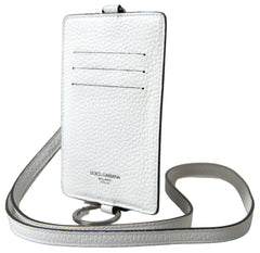 Dolce & Gabbana White Leather Lanyard Logo Card Holder Men Wallet - Card Cases