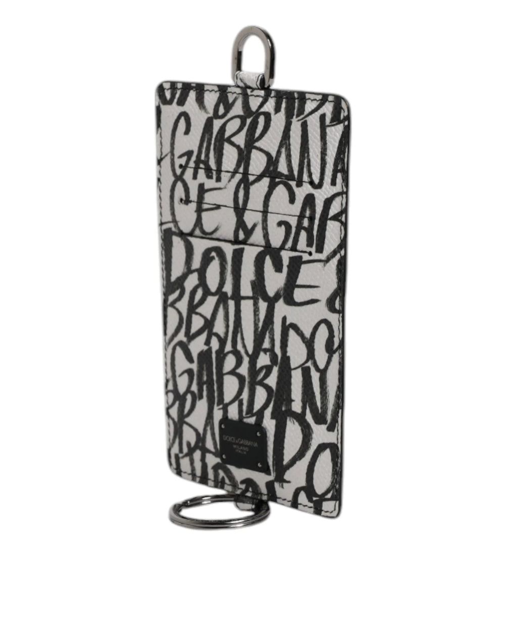 Dolce & Gabbana White Leather Lanyard Logo Print Card Holder Wallet - Card Cases