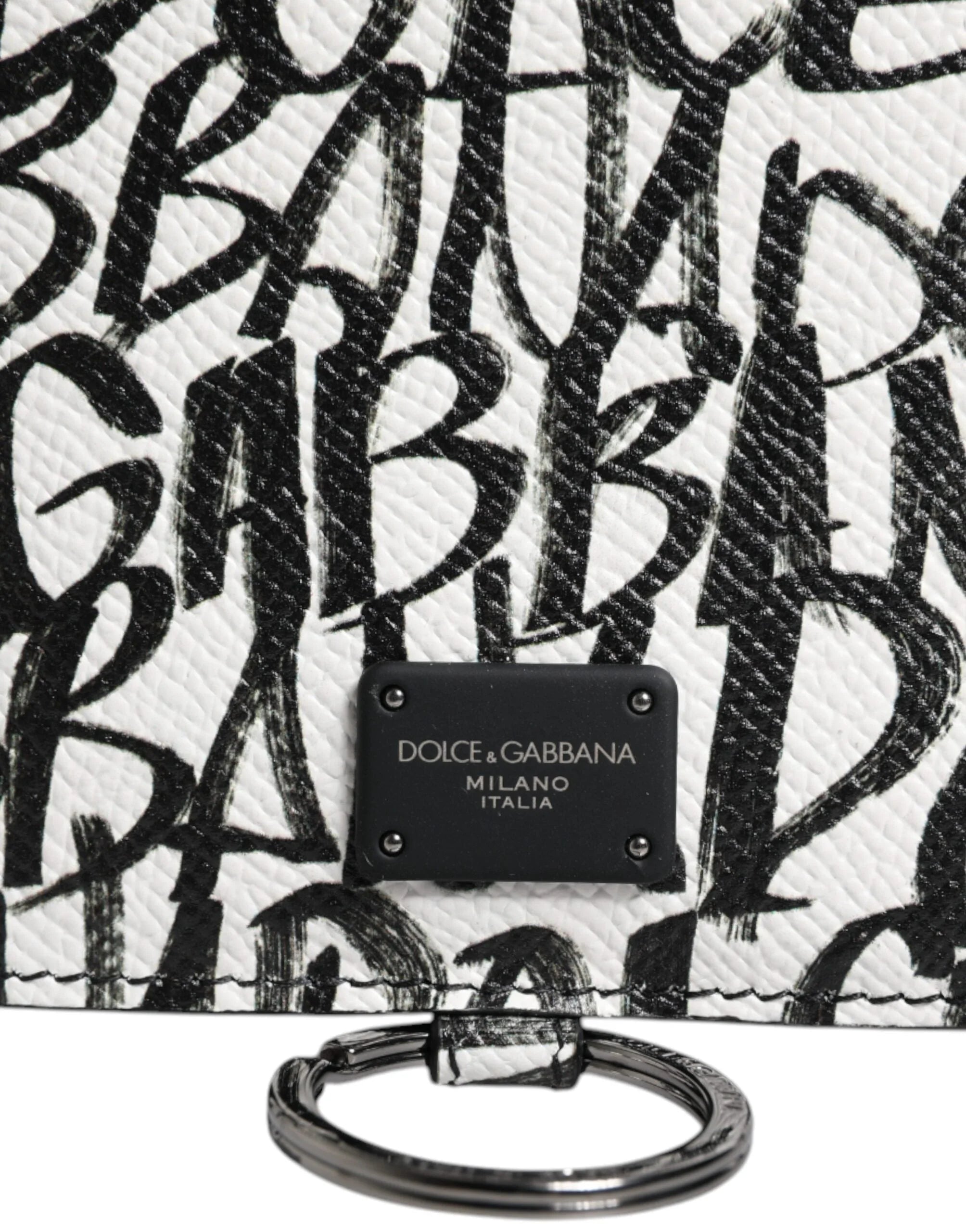 Dolce & Gabbana White Leather Lanyard Logo Print Card Holder Wallet - Card Cases