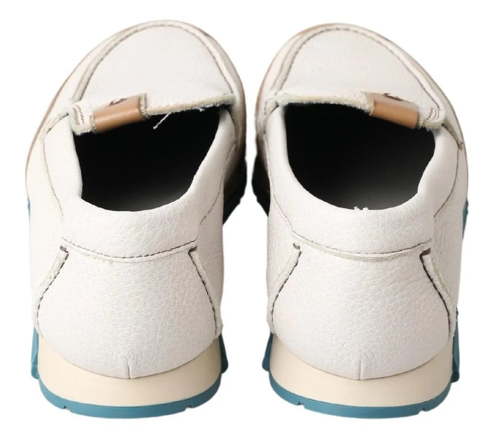 Dolce & Gabbana White Leather Loafers Moccasins Shoes - Flats