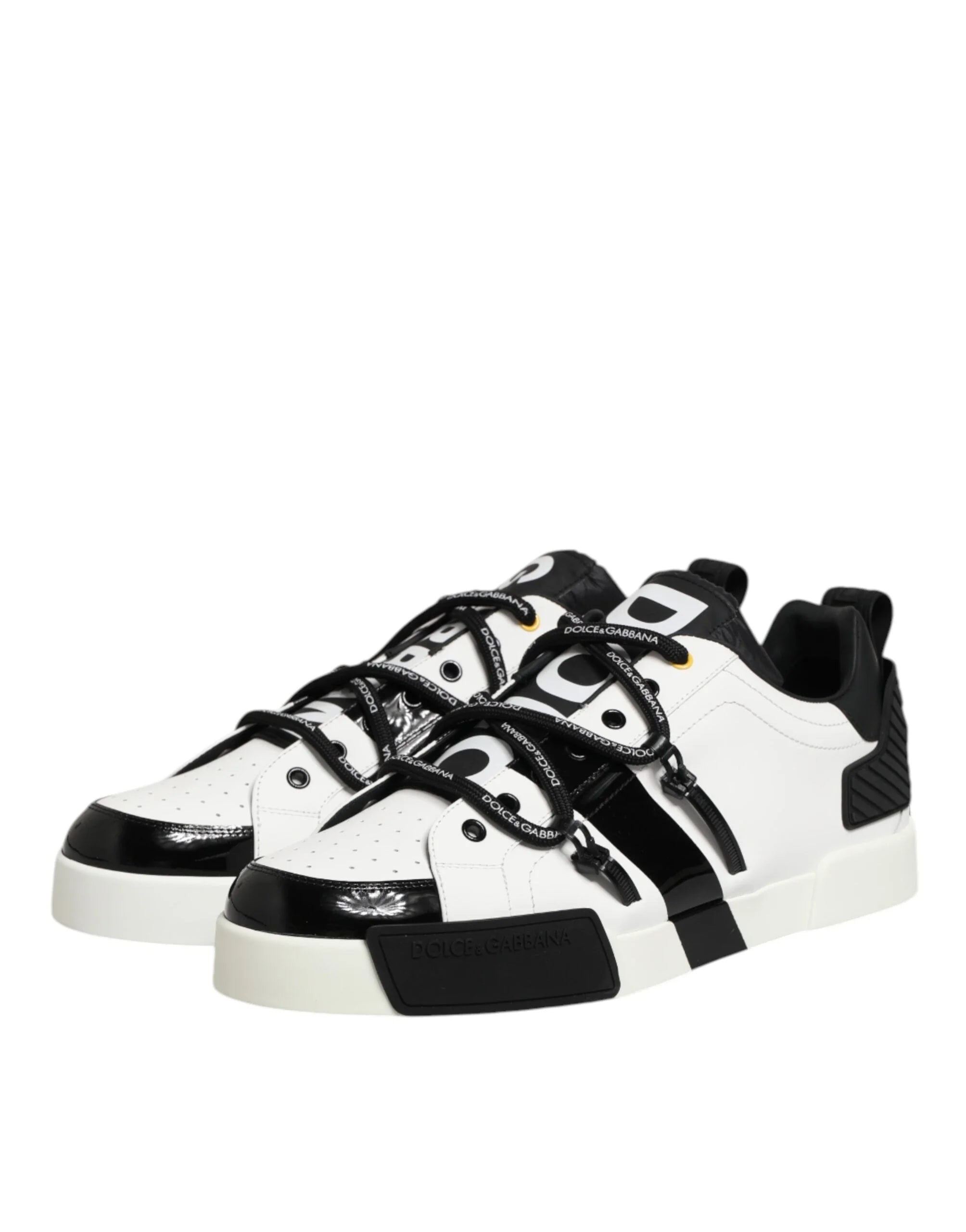 Dolce & Gabbana White Leather Logo Portofino Sneakers Shoes - EU47/US14 - Sneakers