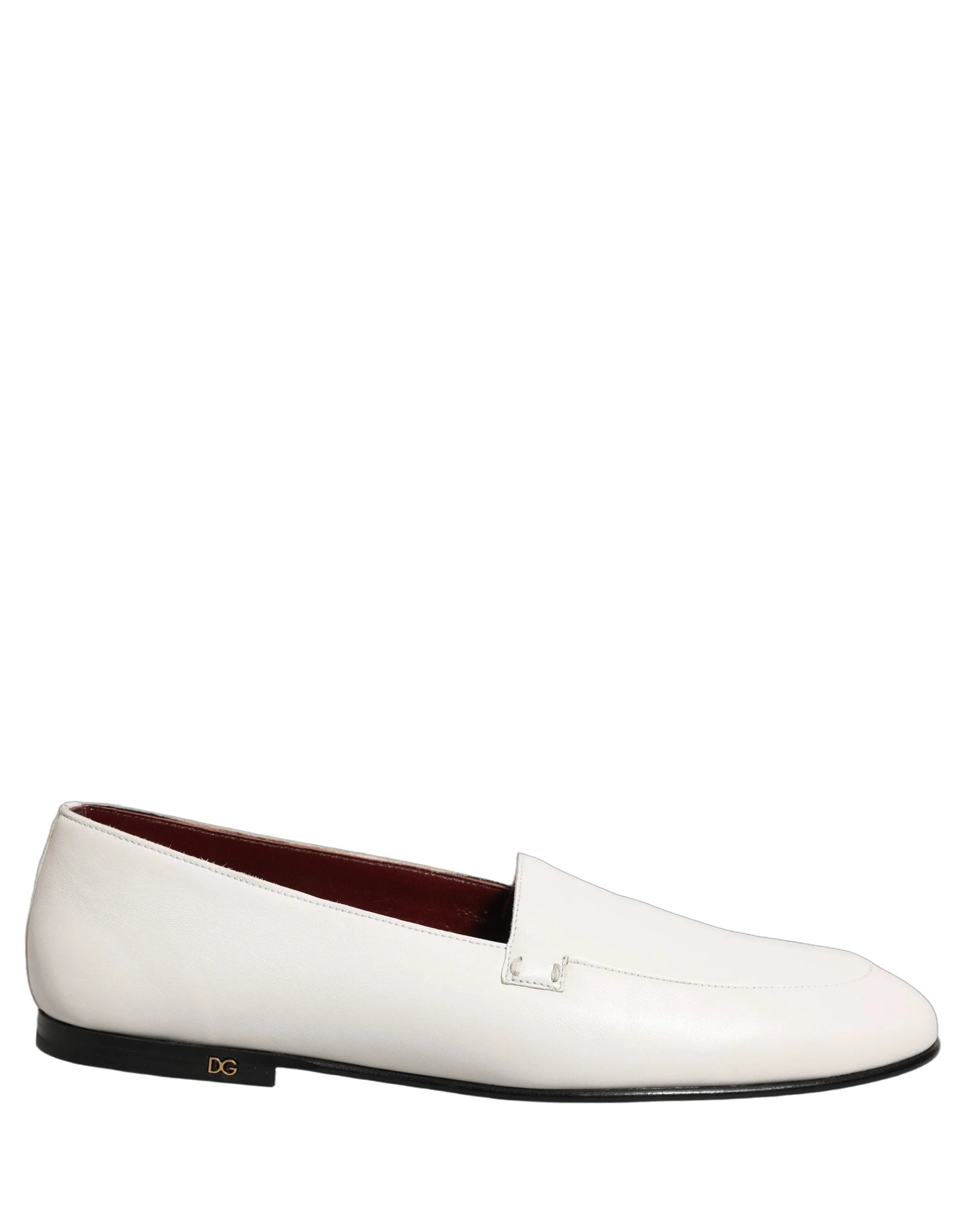 Dolce & Gabbana White Leather Logo Slip On Men Loafers Shoes - EU43/US10