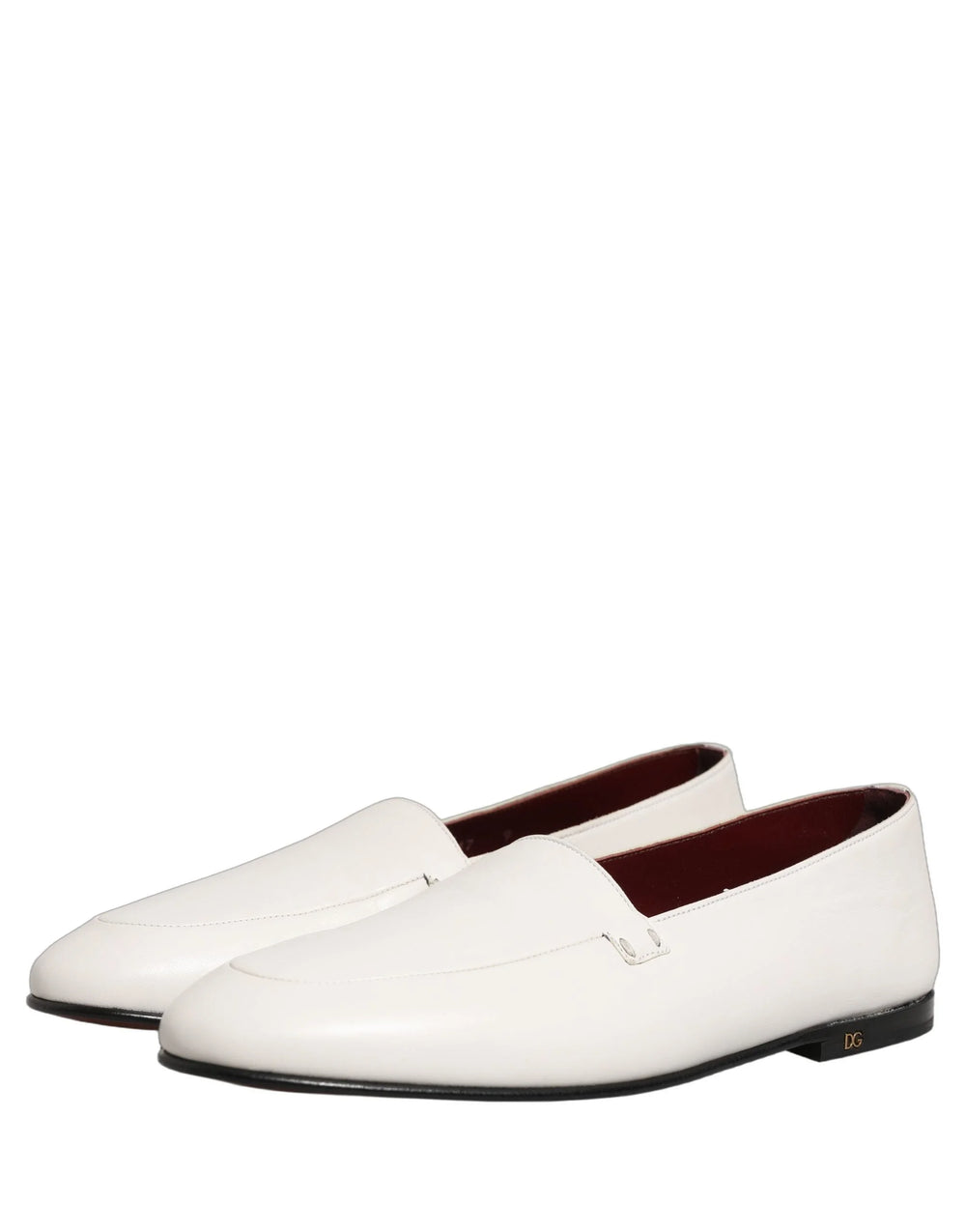 Dolce & Gabbana White Leather Logo Slip On Men Loafers Shoes - EU43/US10