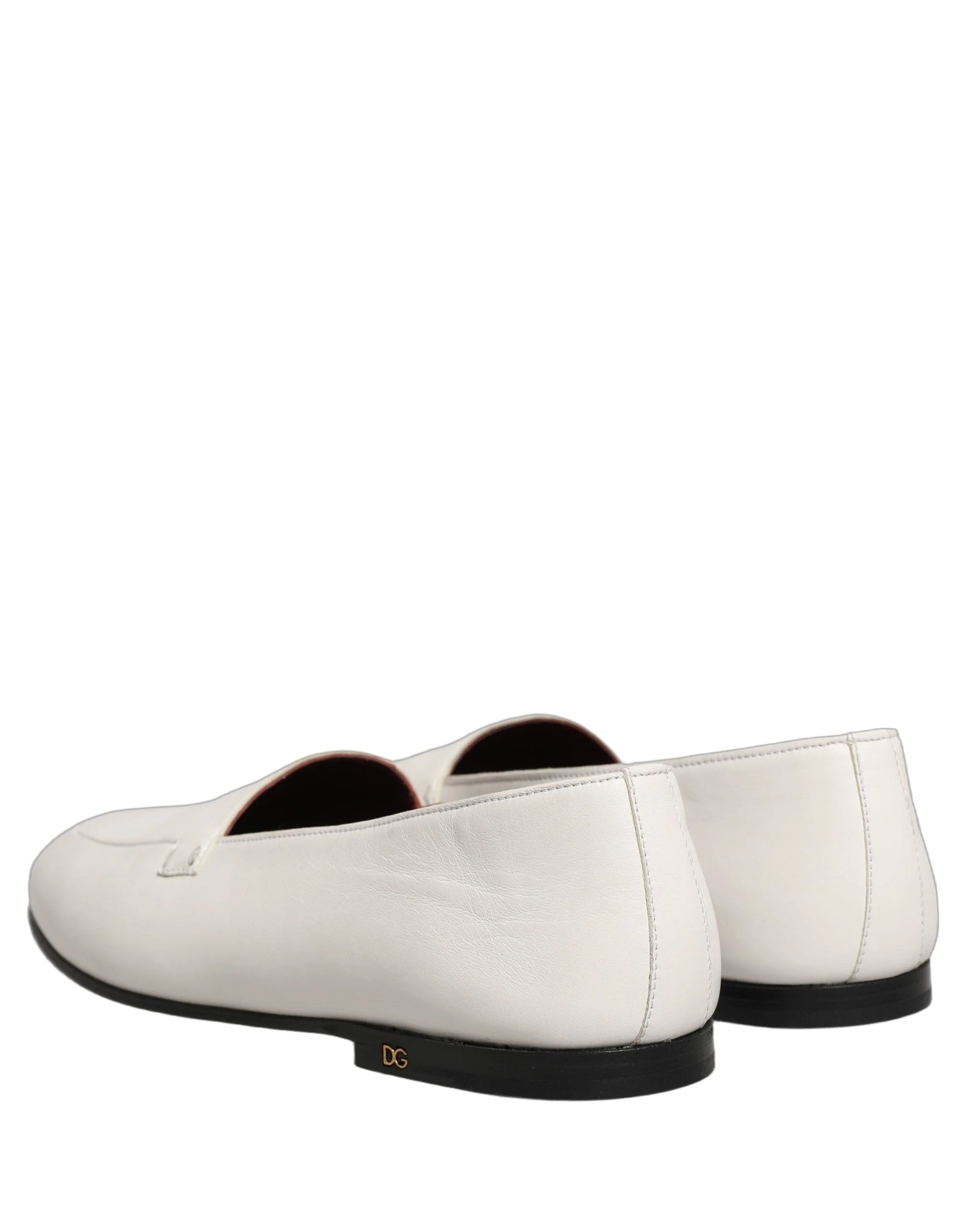 Dolce & Gabbana White Leather Logo Slip On Men Loafers Shoes - EU43/US10