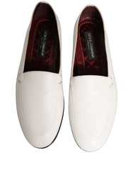Dolce & Gabbana White Leather Logo Slip On Men Loafers Shoes - EU43/US10