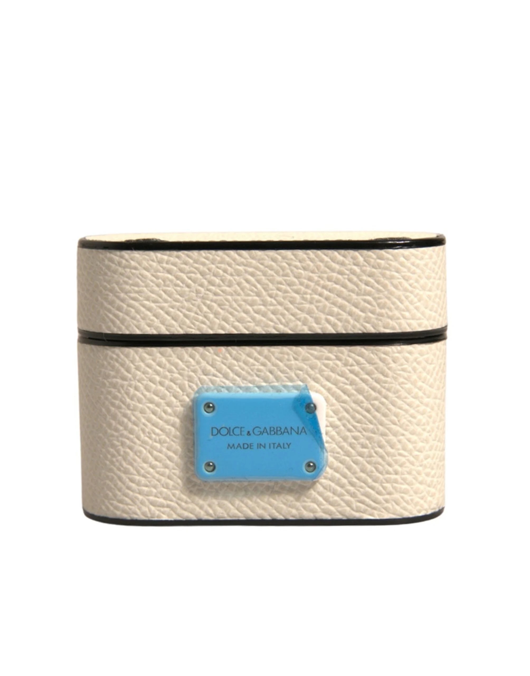 Dolce & Gabbana White Leather Metal Logo Plaque Holder Airpods Case - Headphone Carrying Cases
