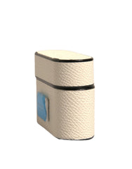 Dolce & Gabbana White Leather Metal Logo Plaque Holder Airpods Case - Headphone Carrying Cases