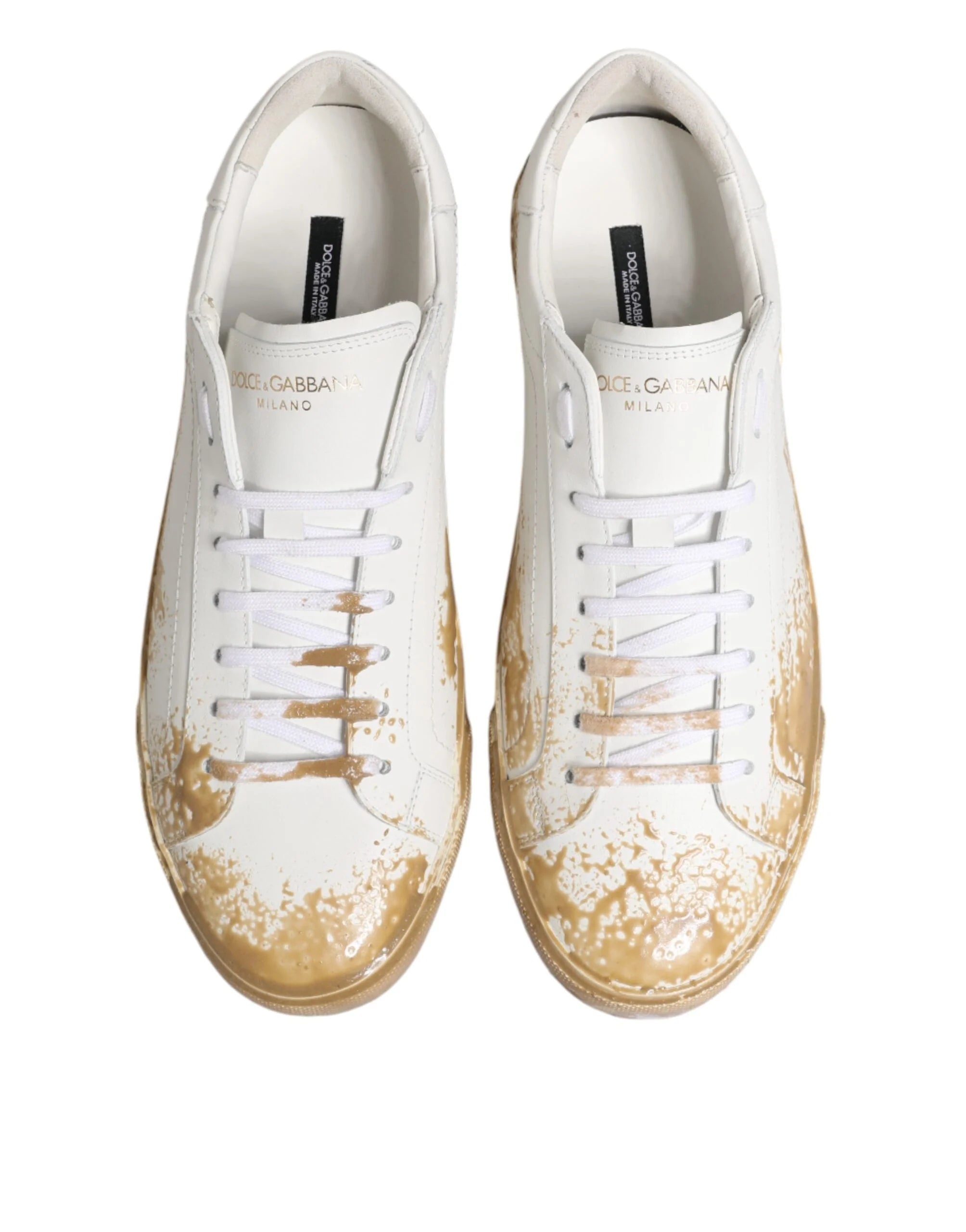 Dolce & Gabbana White Leather Paint Effect Low Top Sneakers Shoes - EU44/US11