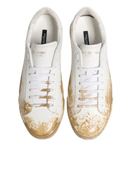 Dolce & Gabbana White Leather Paint Effect Low Top Sneakers Shoes - EU44/US11