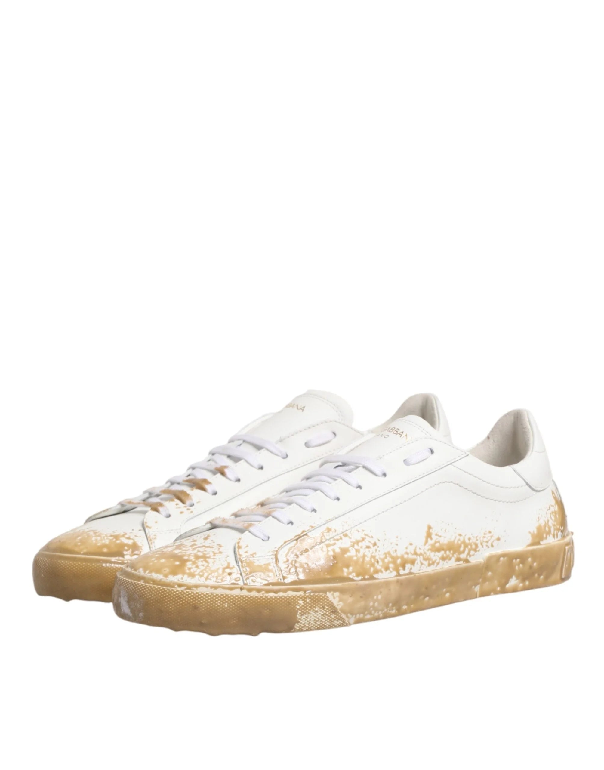 Dolce & Gabbana White Leather Paint Effect Low Top Sneakers Shoes - EU44/US11
