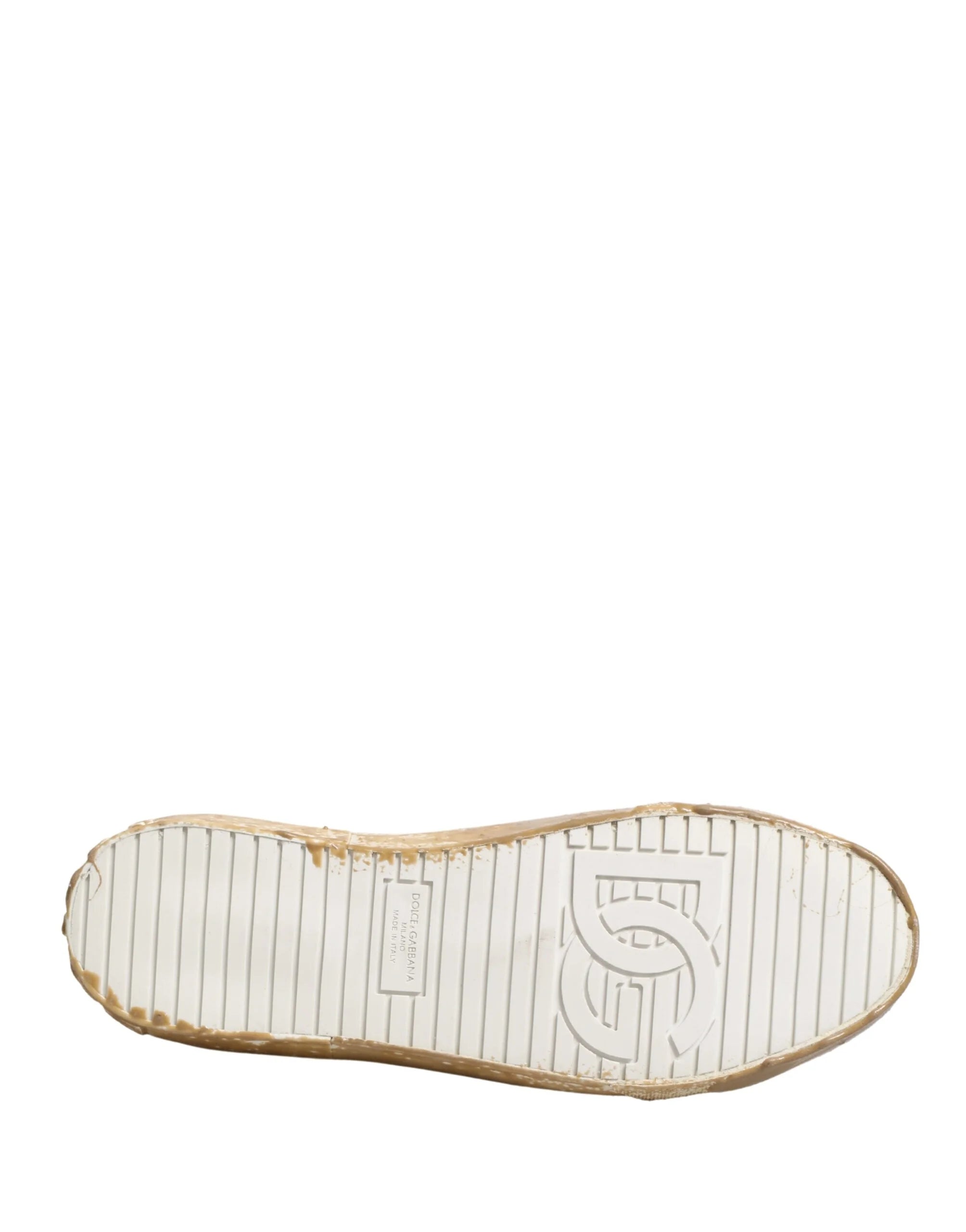 Dolce & Gabbana White Leather Paint Effect Low Top Sneakers Shoes - EU44/US11