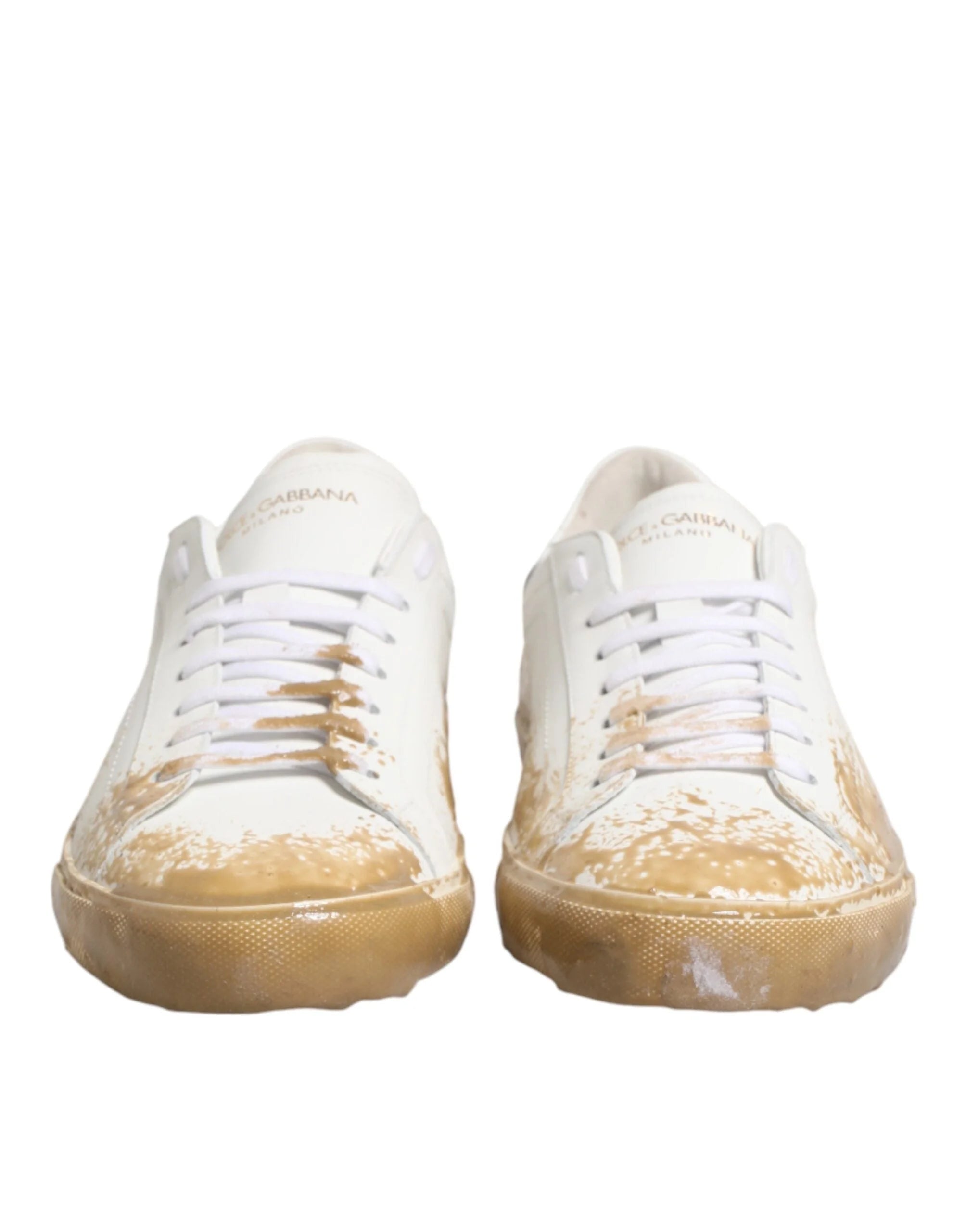 Dolce & Gabbana White Leather Paint Effect Low Top Sneakers Shoes - EU44/US11