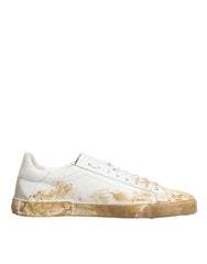 Dolce & Gabbana White Leather Paint Effect Low Top Sneakers Shoes - EU44/US11