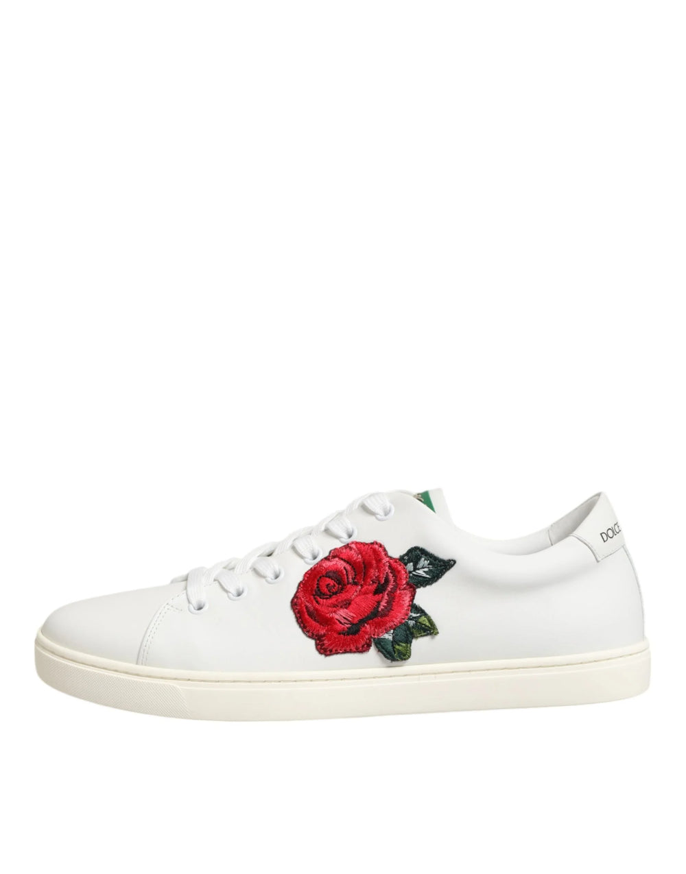 Dolce & Gabbana White Leather Rose Embroidery Low-Top Shoes - Sneakers
