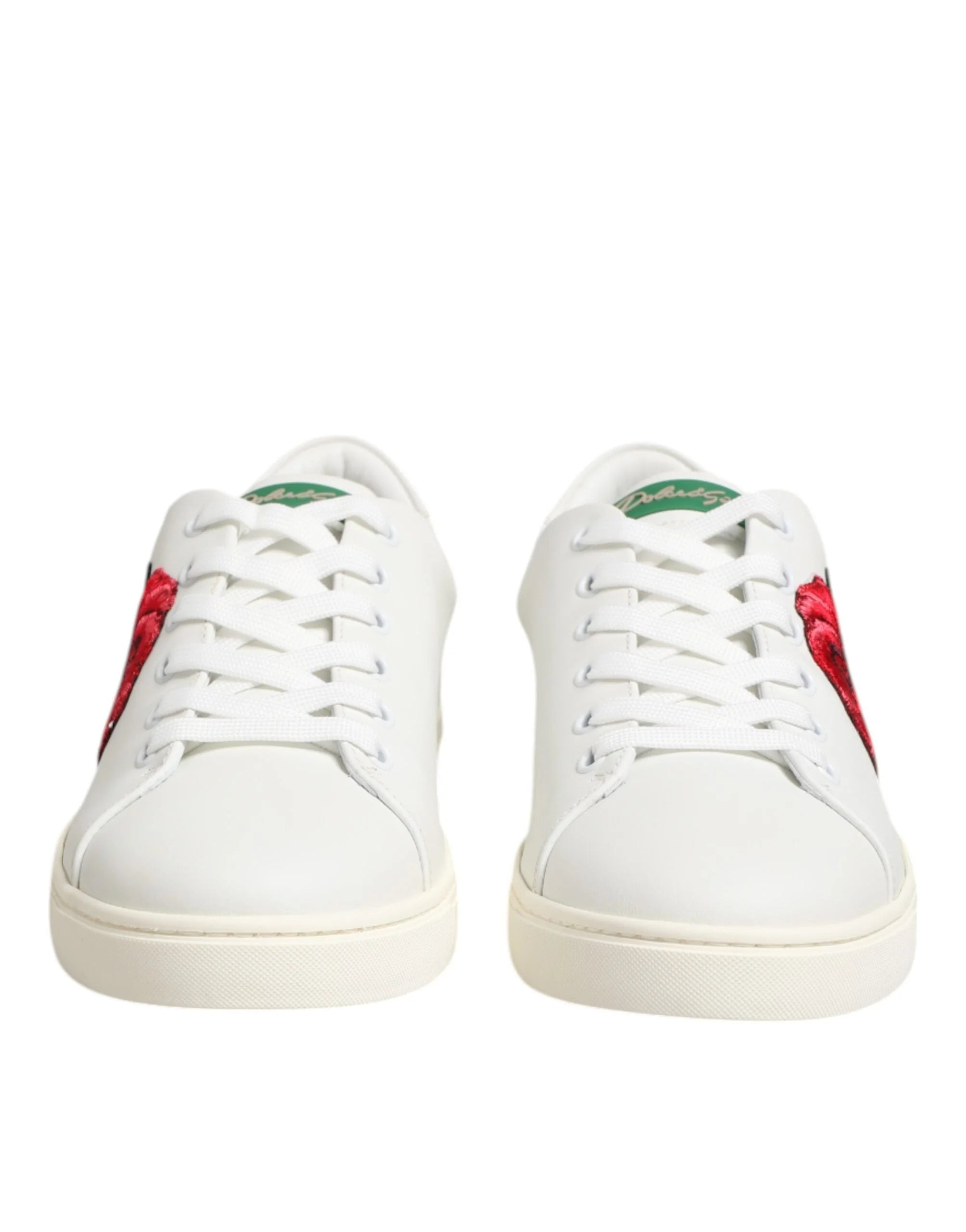 Dolce & Gabbana White Leather Rose Embroidery Low-Top Shoes - Sneakers